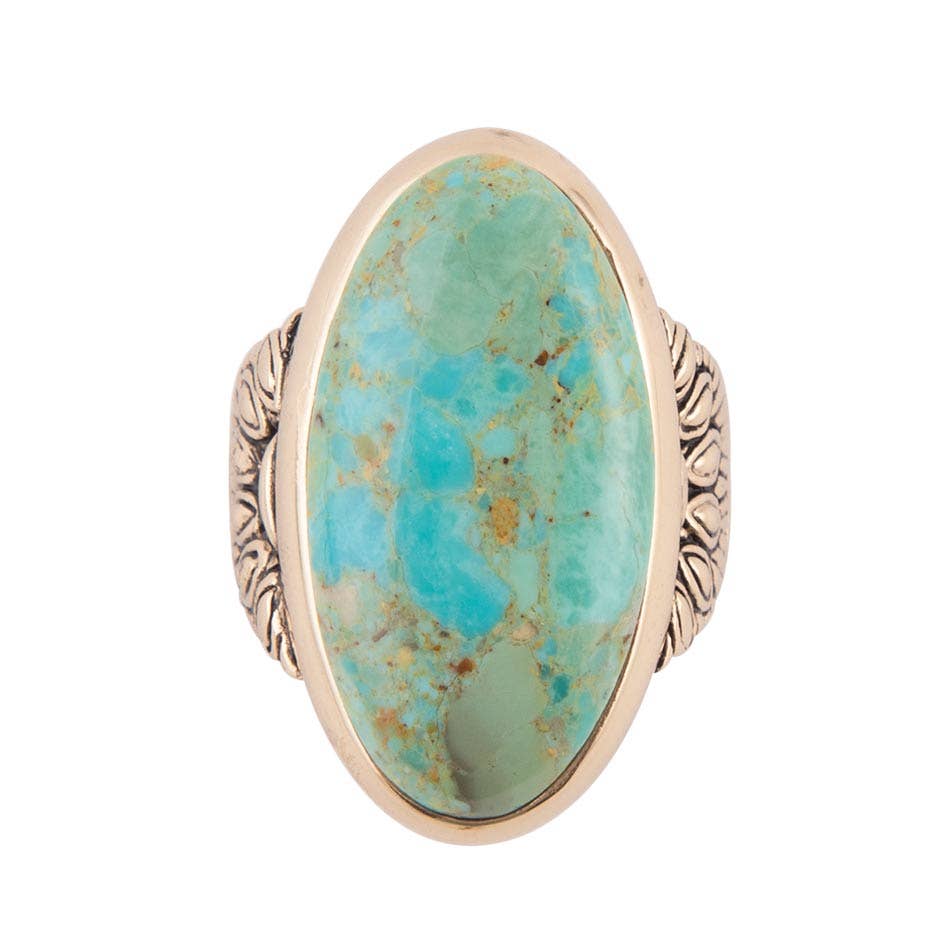 Agave Genuine Blue Turquoise Golden Ring: Size 6
