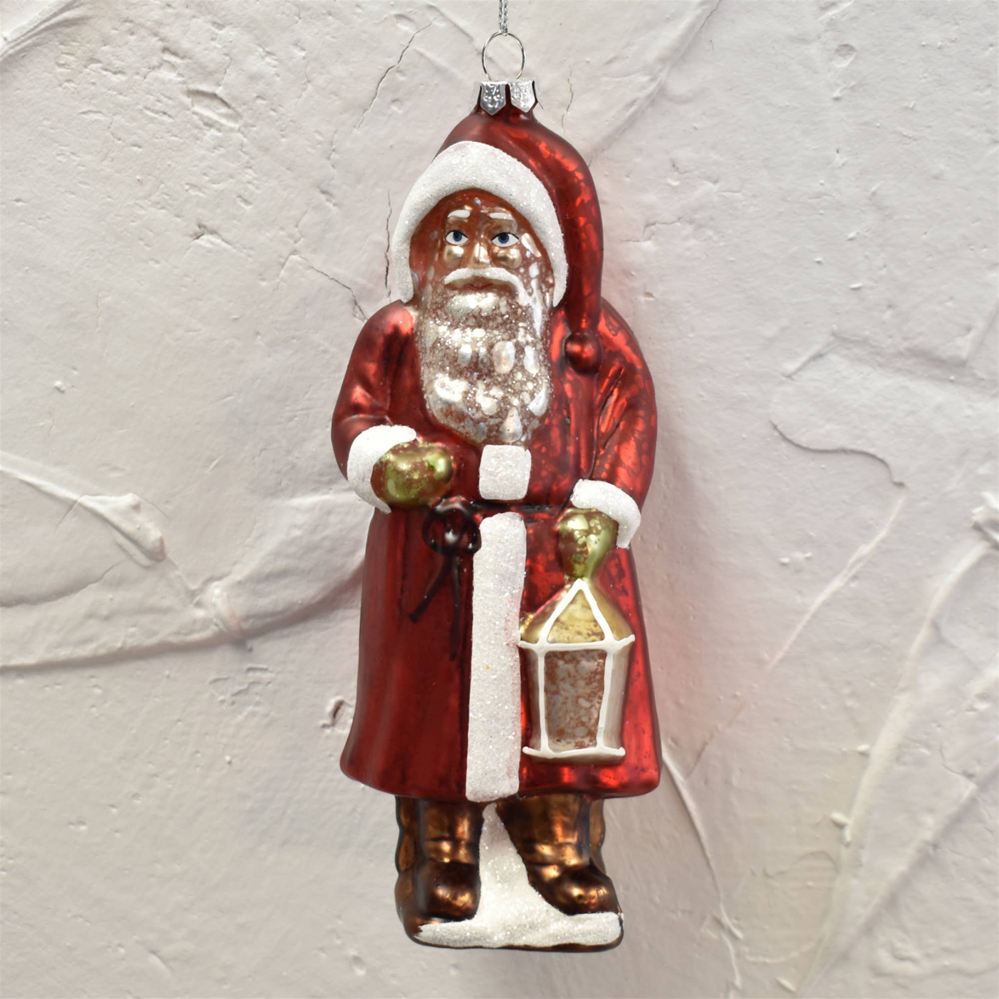 Antique Santa Glass Ornament: 7"