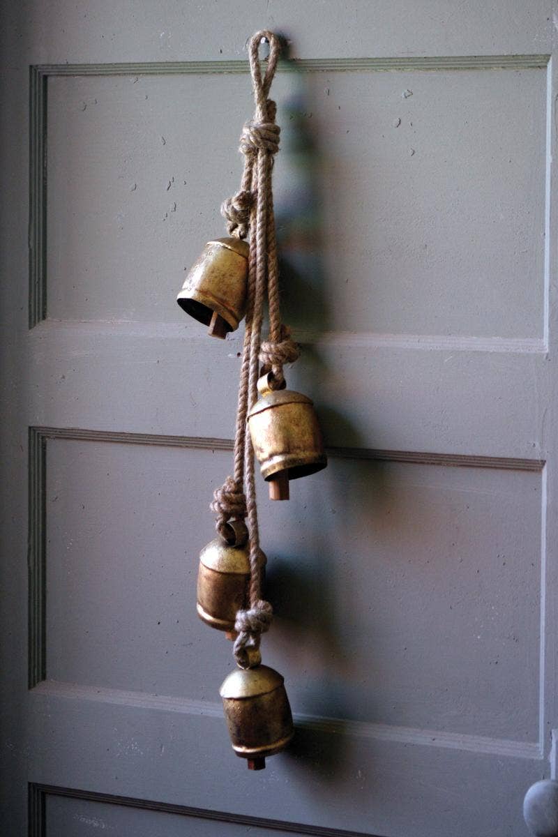 Rustic Iron Hanging Bells with Rope
