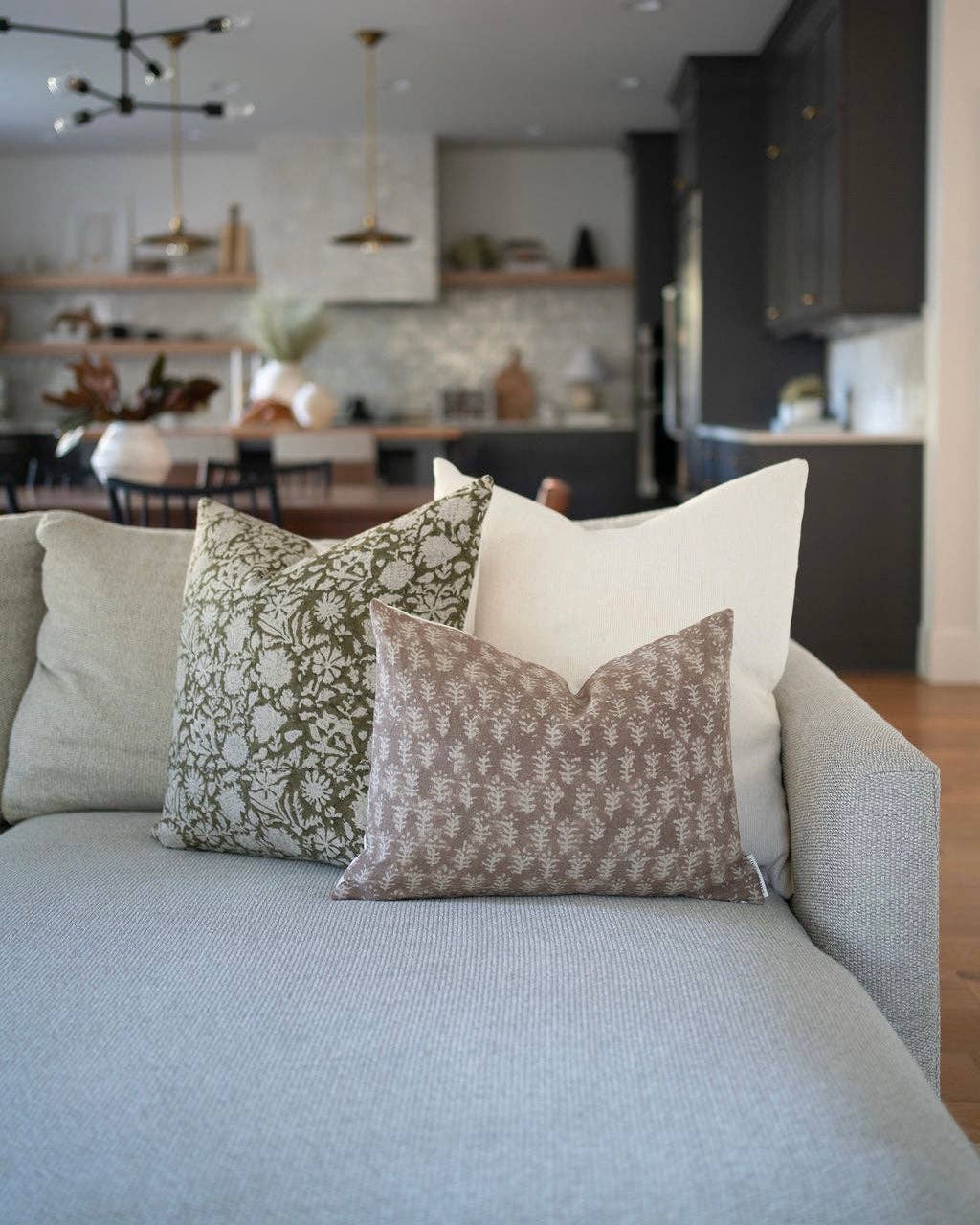 Sienna Dark Olive Floral Handblock Pillow