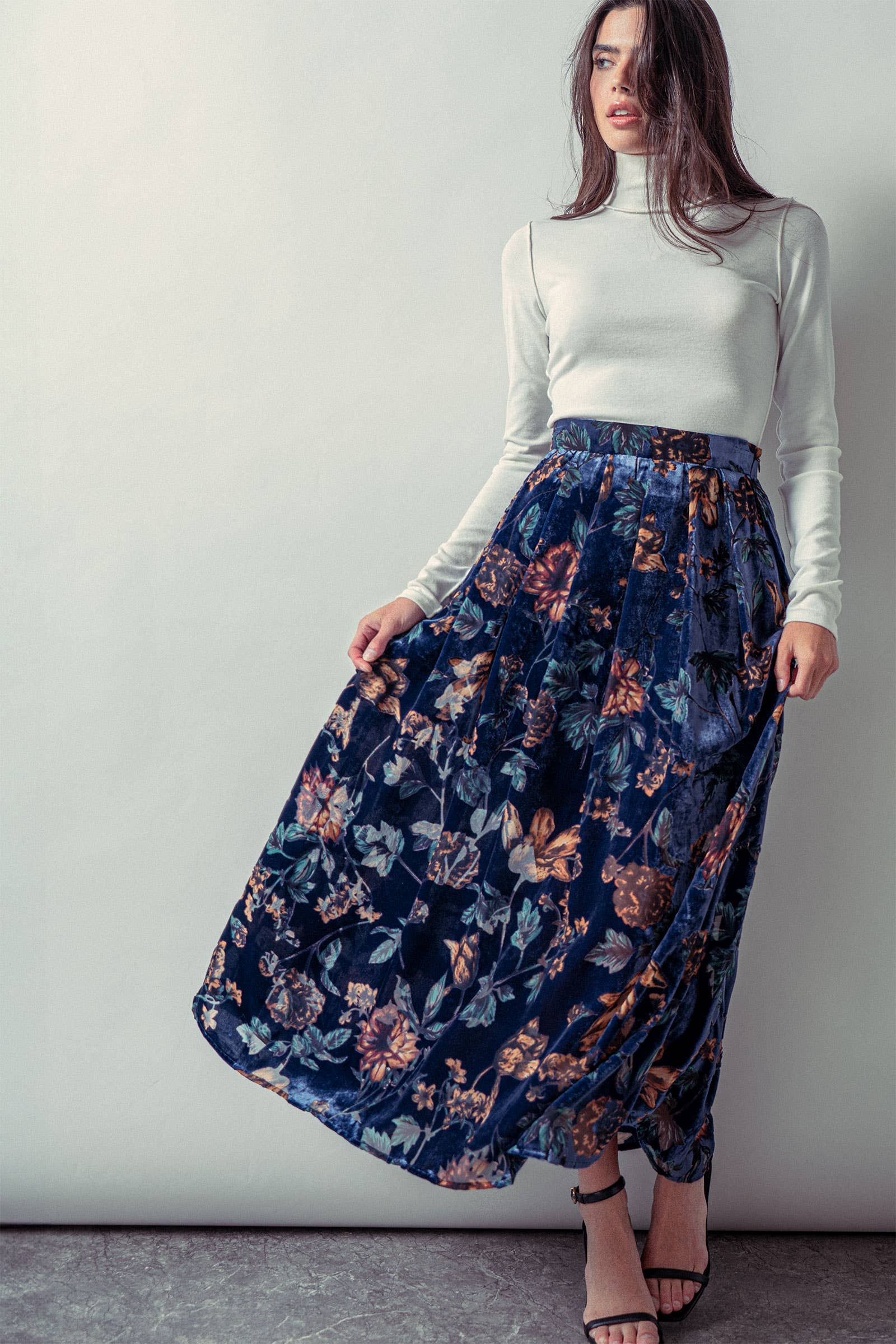 Velvet Floral Maxi Skirt