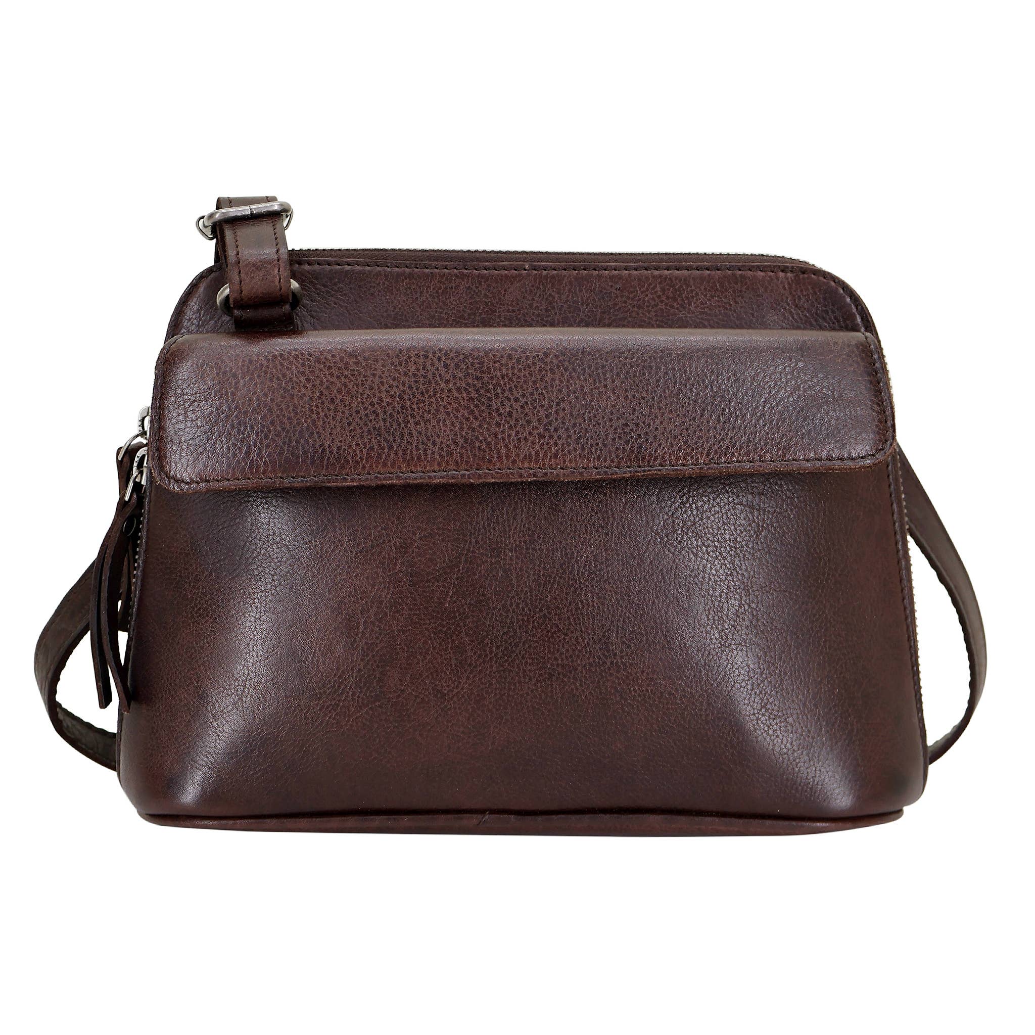 Caressa Handcrafted Leather Crossbody: Brown