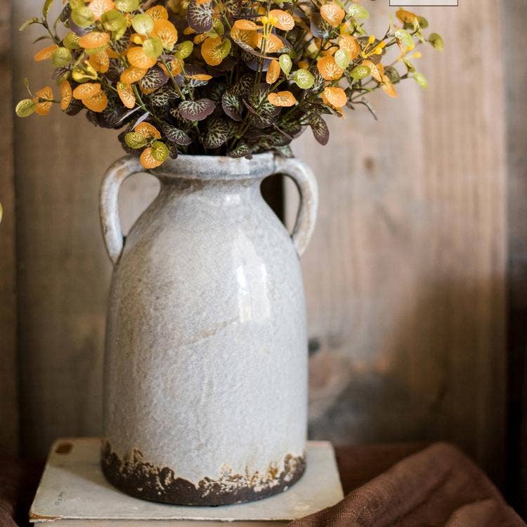 Glazed Pottery Vase with Handles: Blue