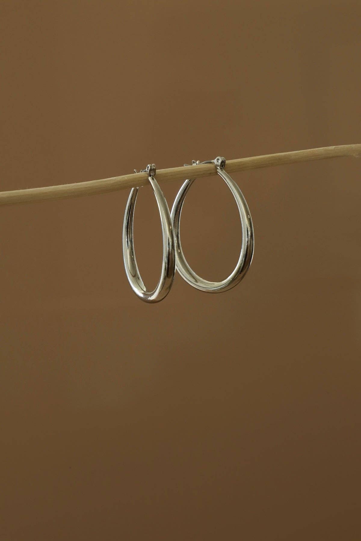 Large Teardrop Hoop Earrings: Silver