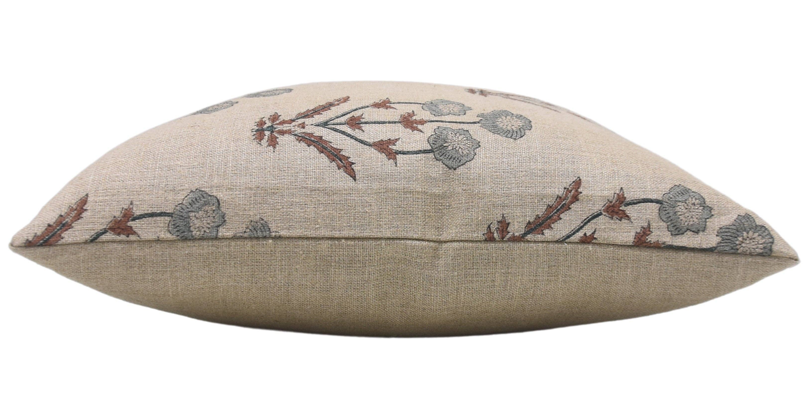 Block Print Linen Blend Pillow: Beige & Blue Amitabh