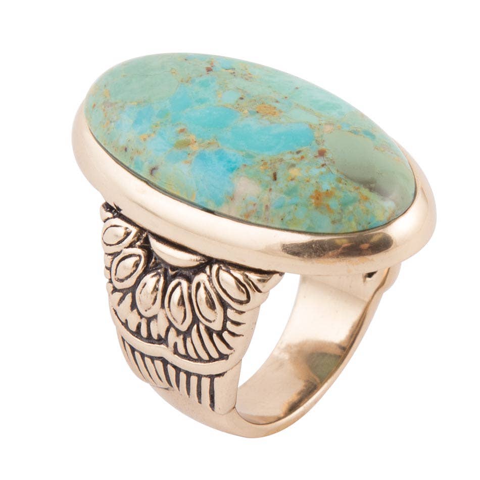 Agave Genuine Blue Turquoise Golden Ring: Size 6