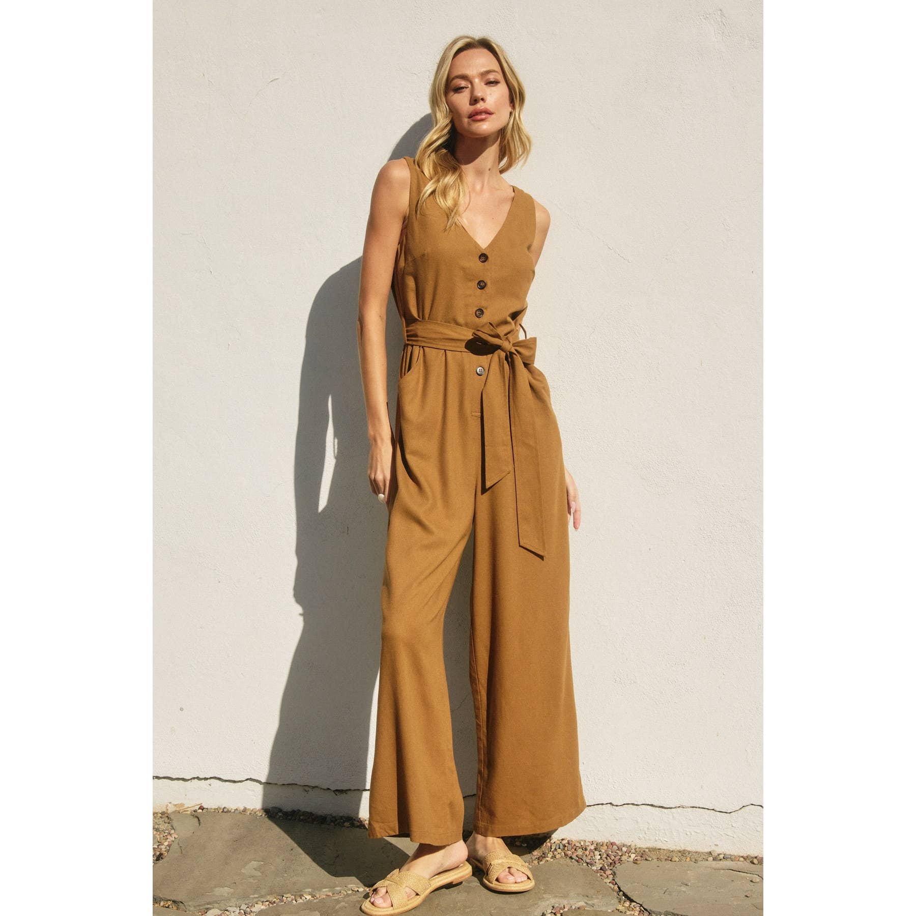 Belted Jumpsuit: Golden Palm