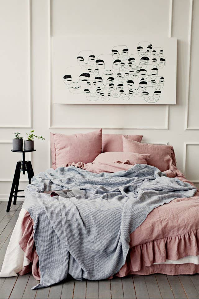 Light Gray Cotton Linen Waffle Blanket: King