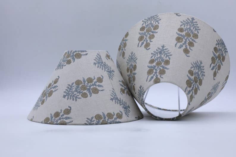 Block Print Lampshade: Blue & Beige