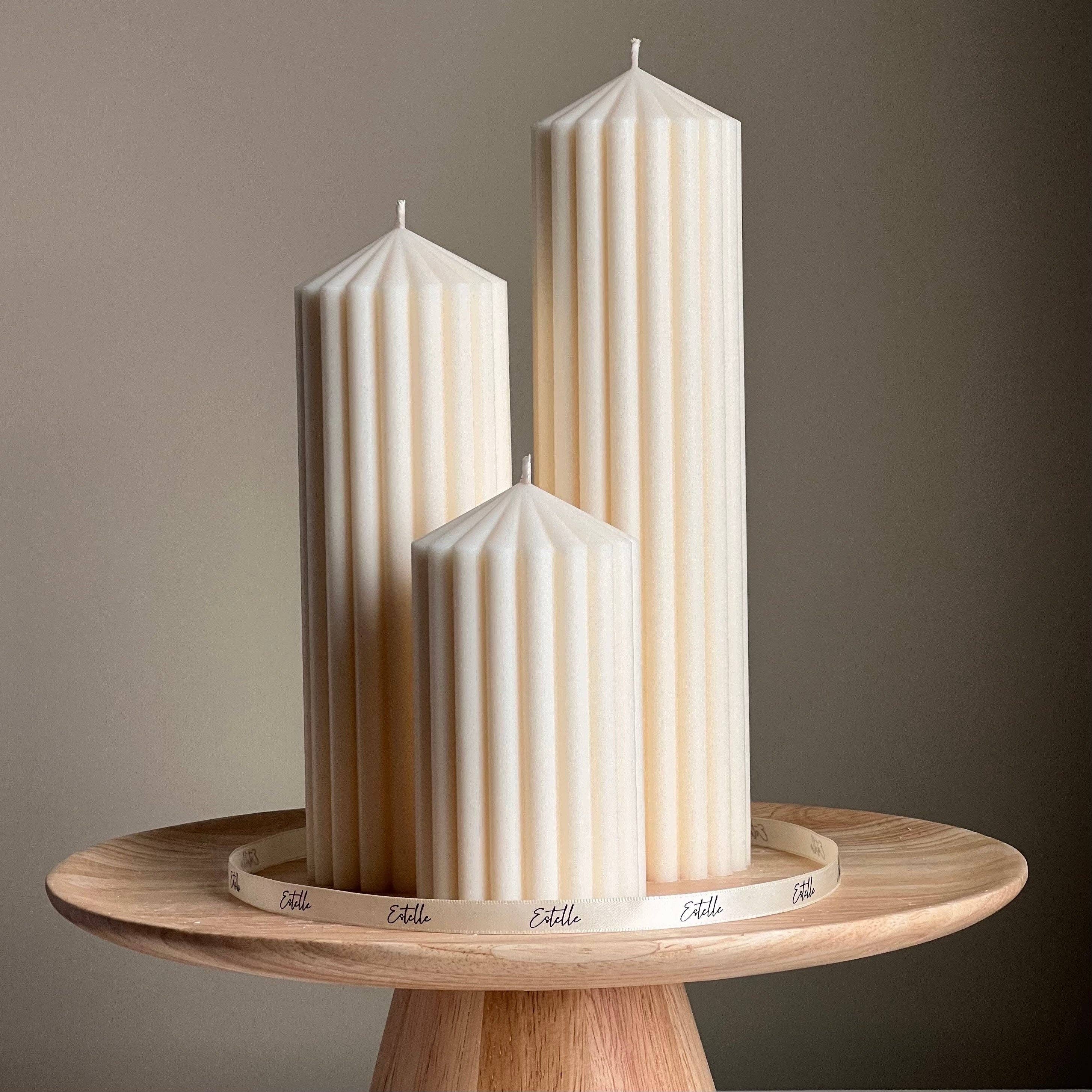 Ribbed Peak Pillar Candle: Cream / Medium