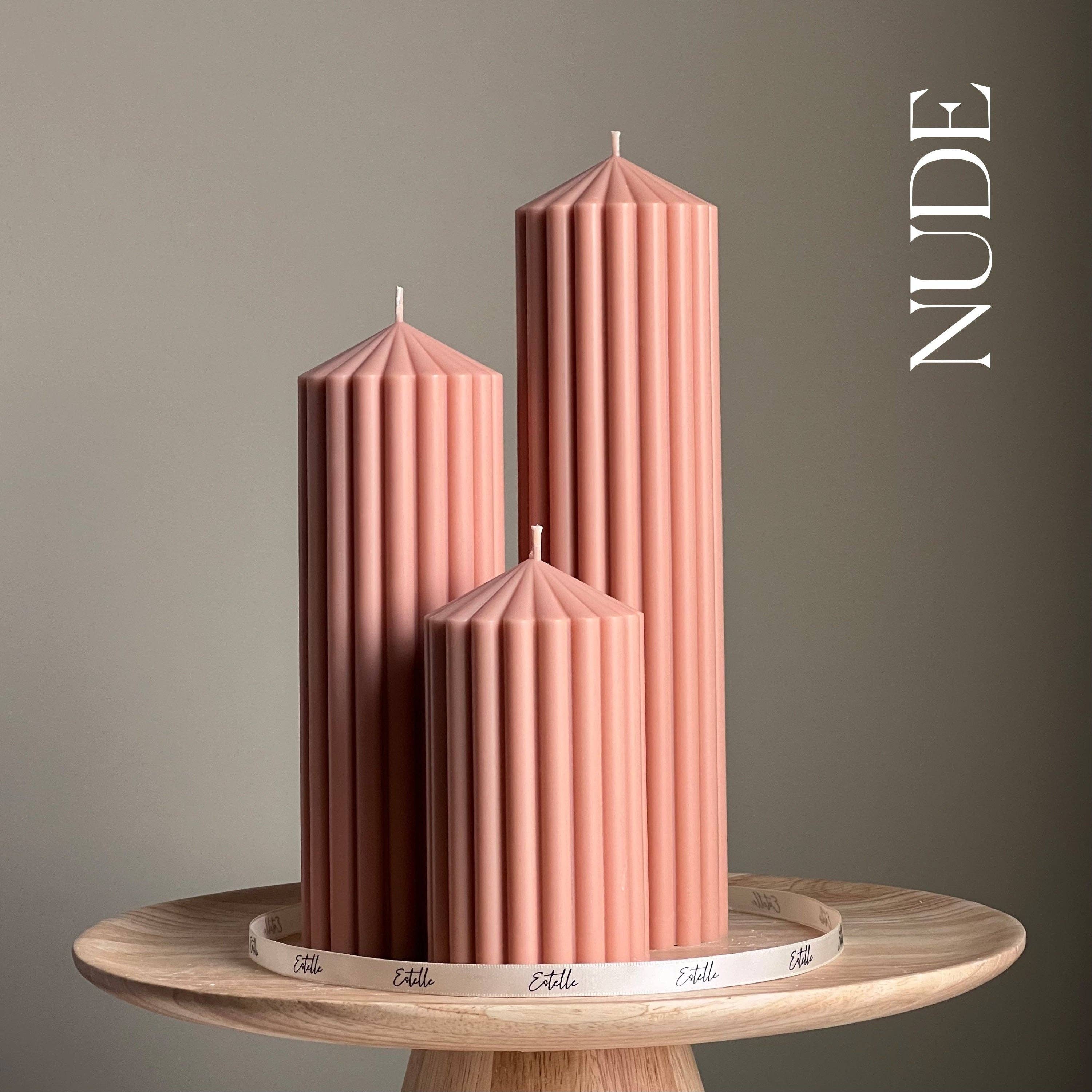Ribbed Peak Pillar Candle: Cream / Medium