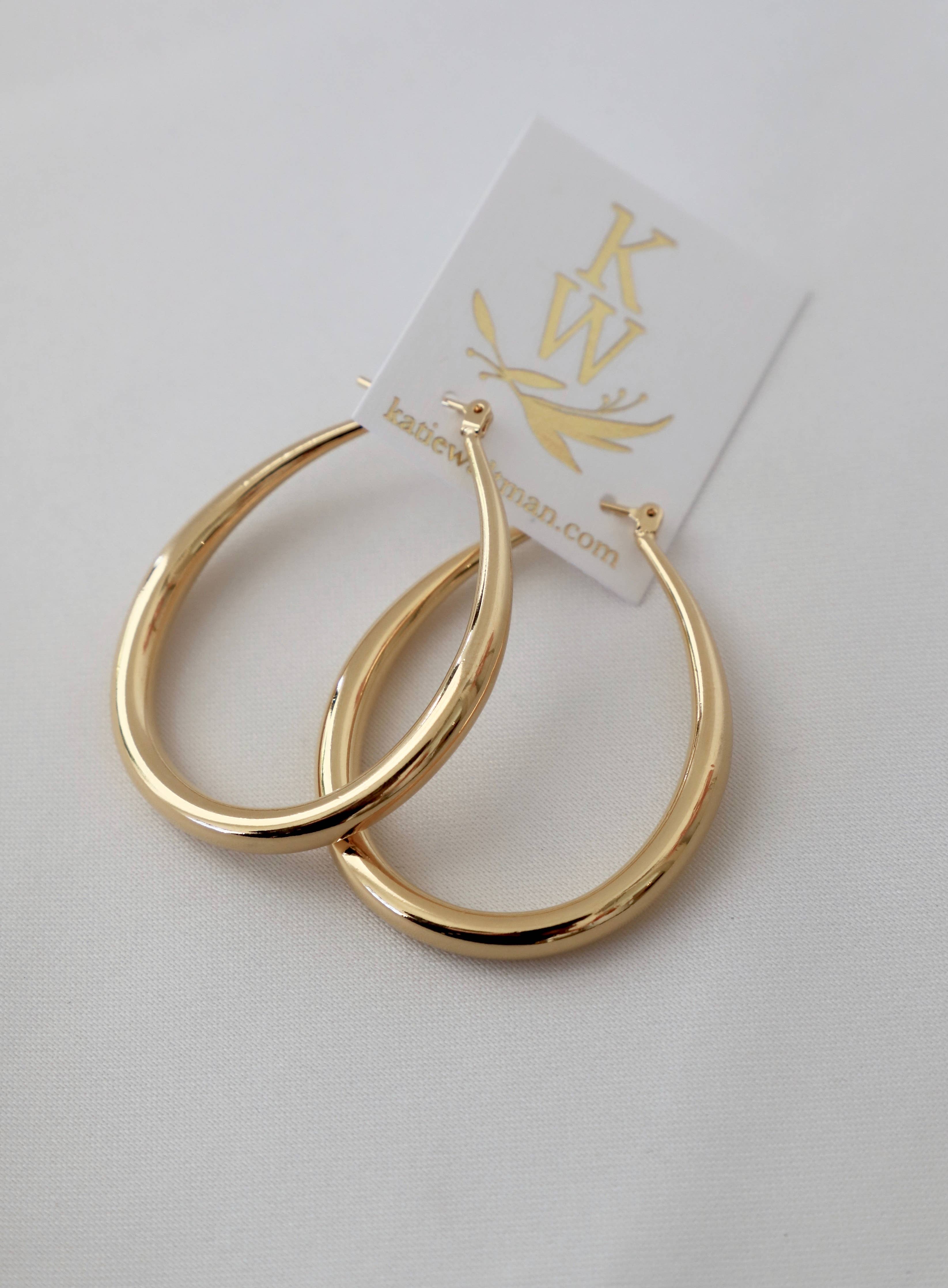 Large Teardrop Hoop Earrings: Gold