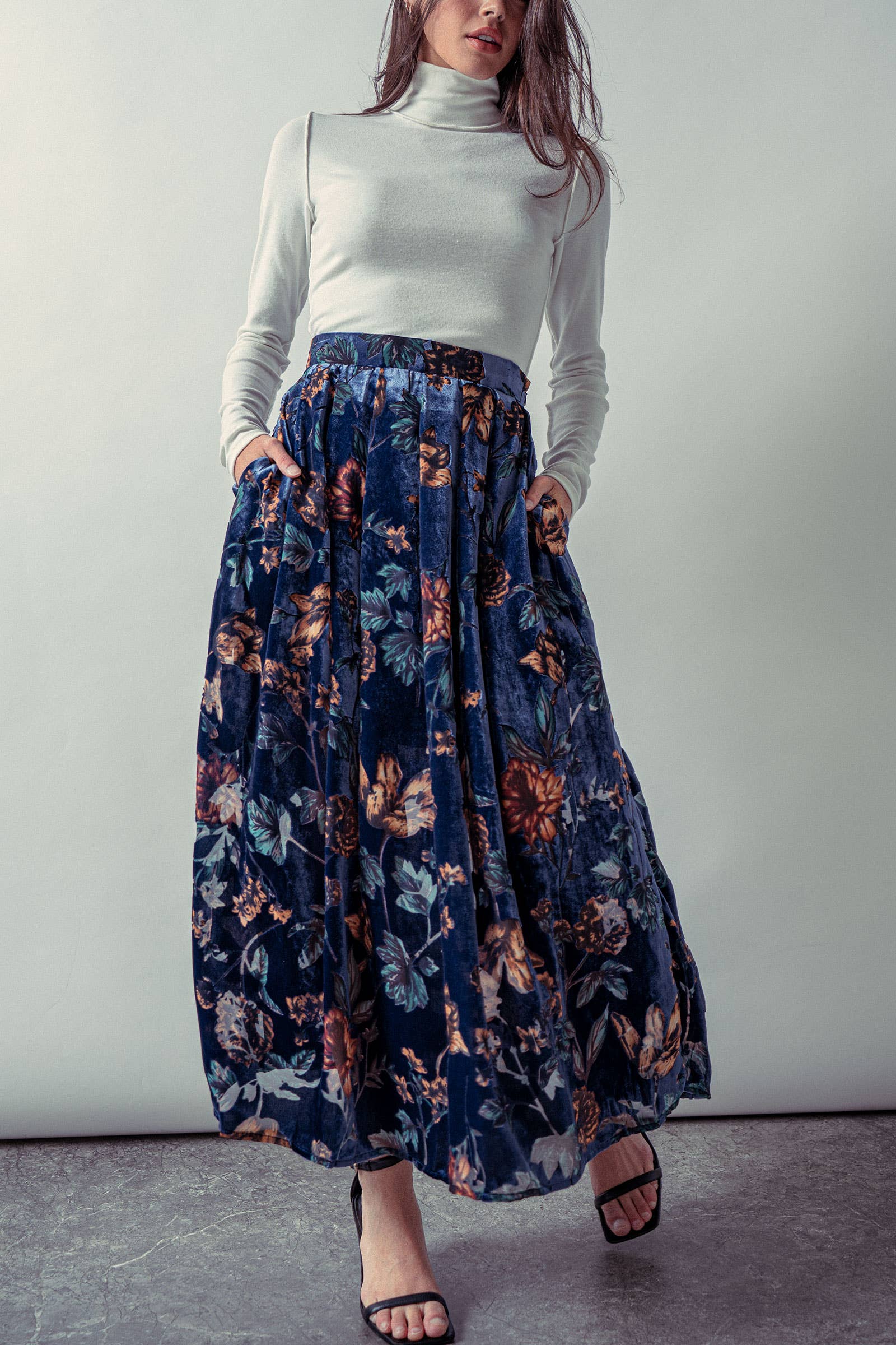 Velvet Floral Maxi Skirt