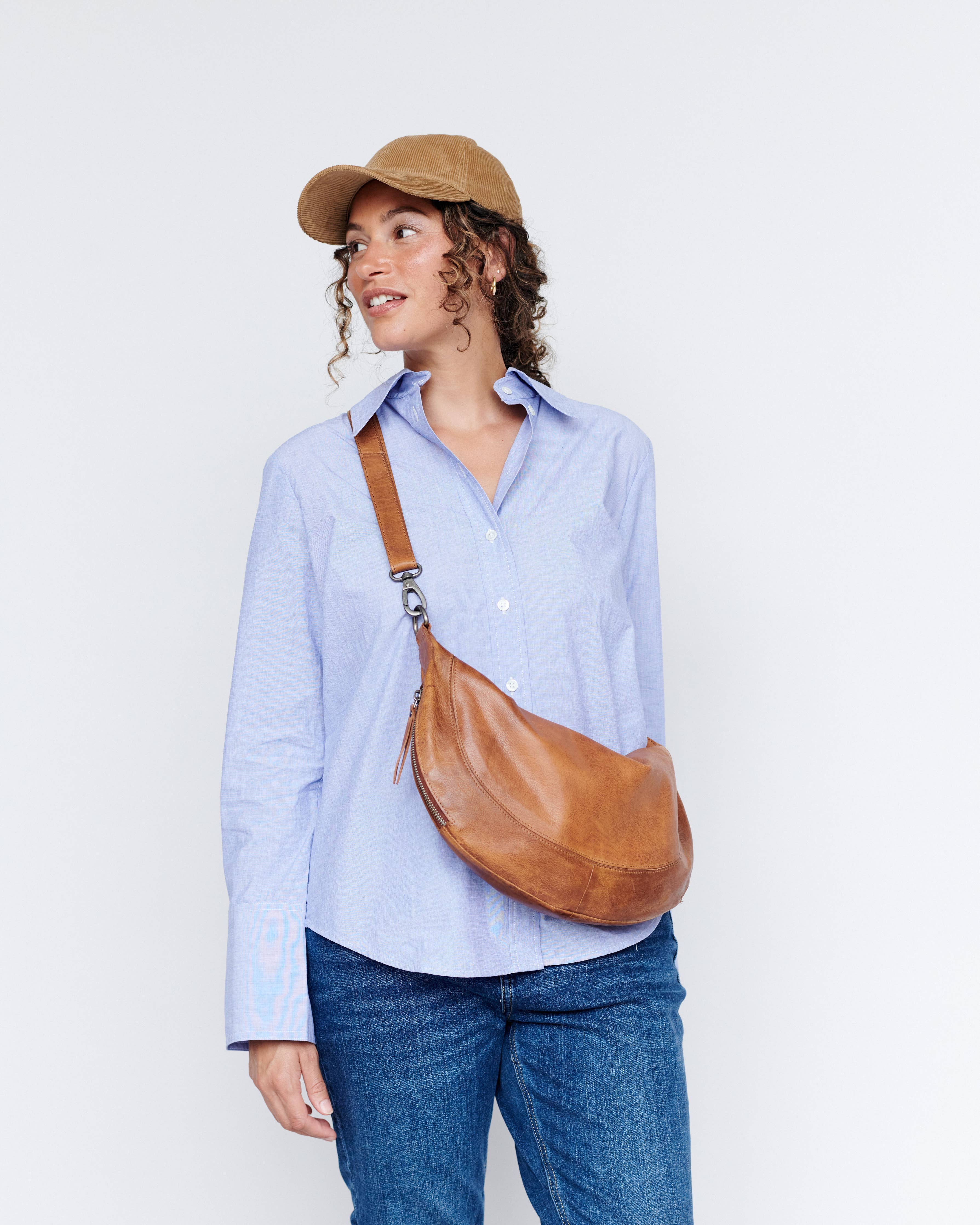Jordan Handcrafted Leather Sling Bag: Moss
