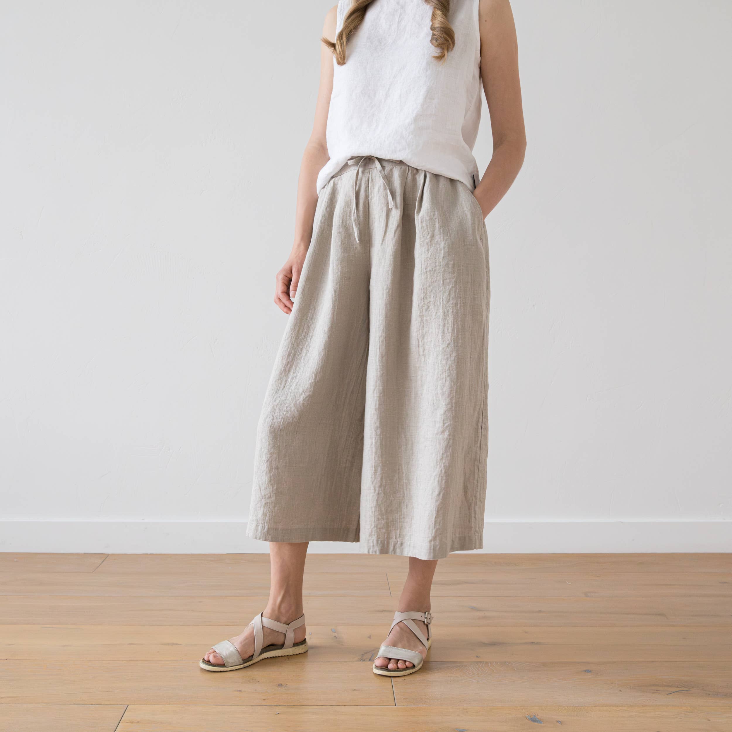 Natural Wide Leg Linen Culottes