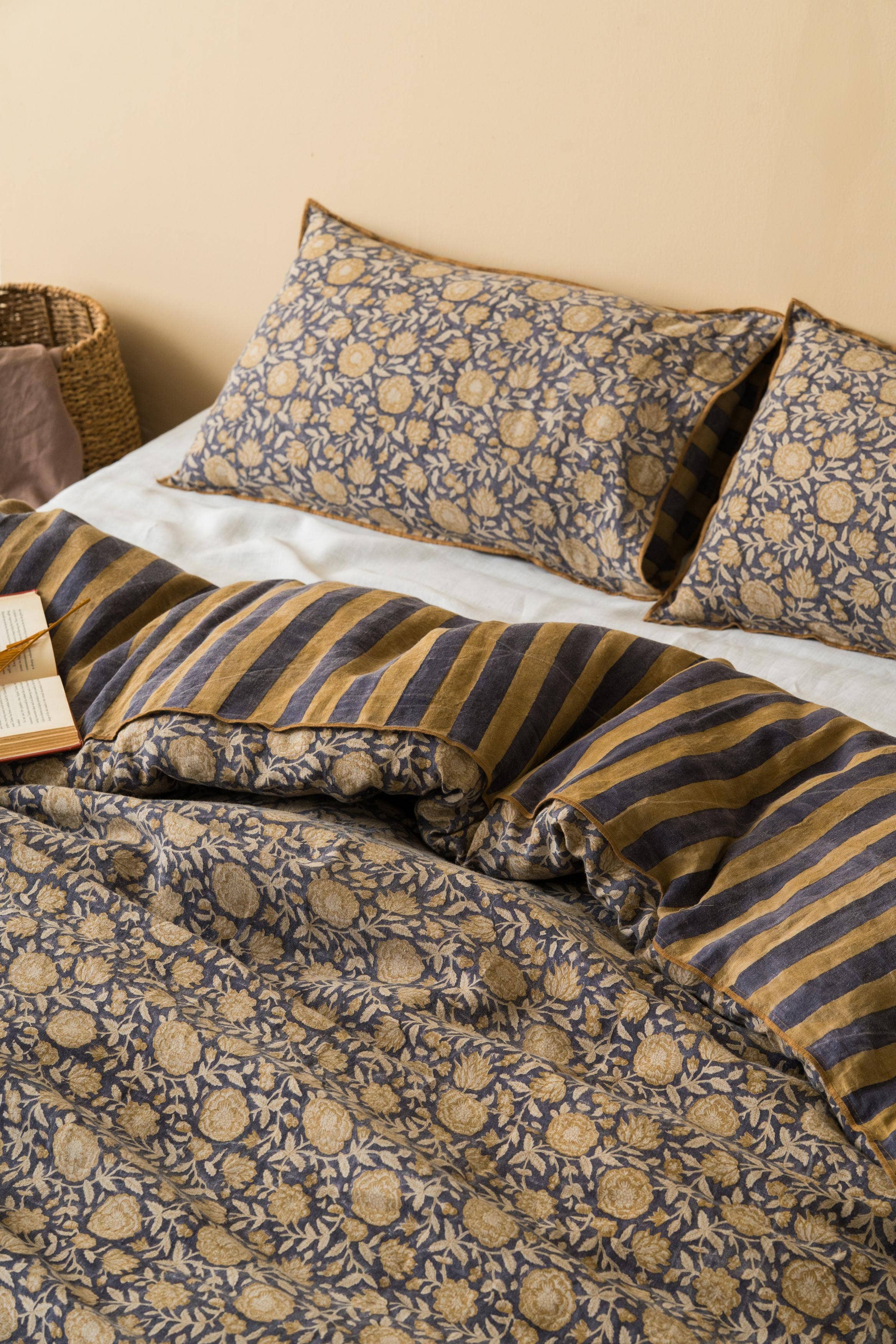 Evangeline Block Printed Linen Duvet Cover Set