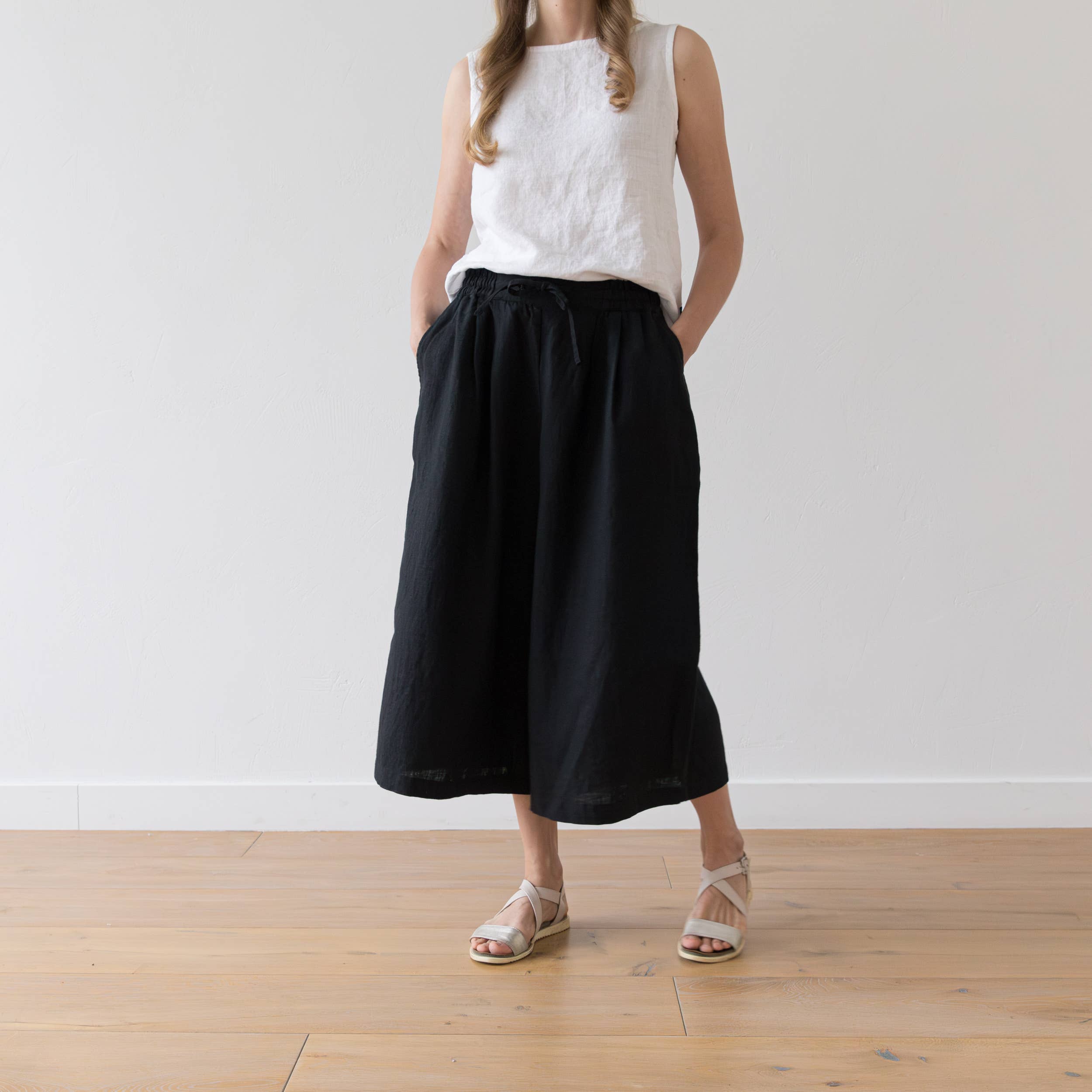 Black Wide Leg Linen Culottes