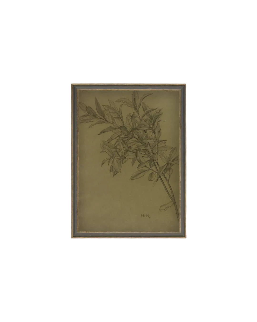Leaves On Green Framed Antique Art: 11x15