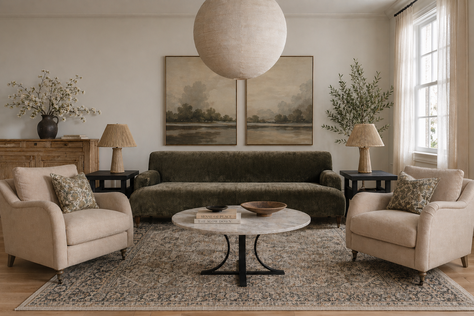 Large Linen Globe Pendant