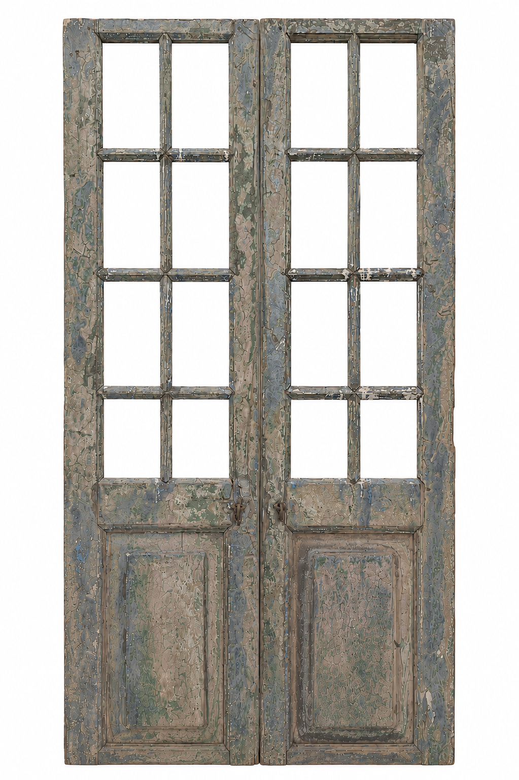 Pair of Antique French Doors: Distressed Blue & Green