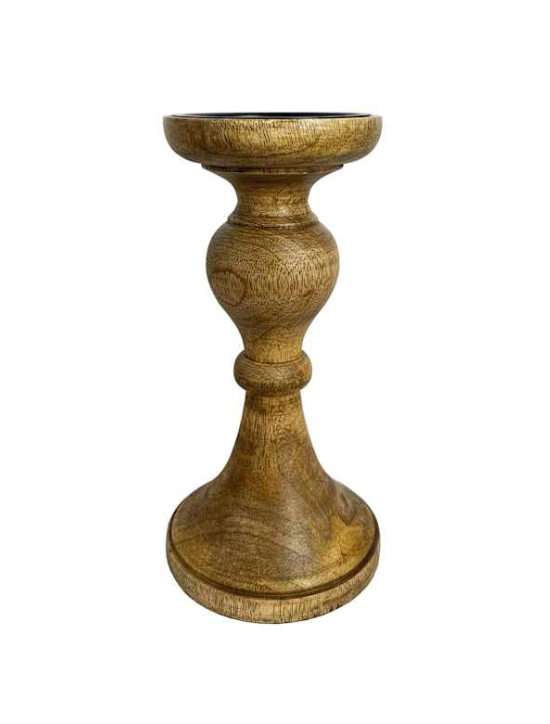 Wooden Pillar Candle Holder: 9"