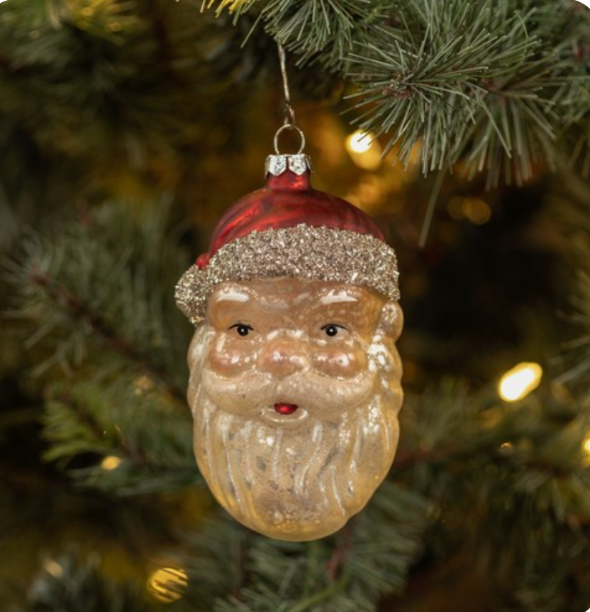 Vintage Glass Santa Face Ornament
