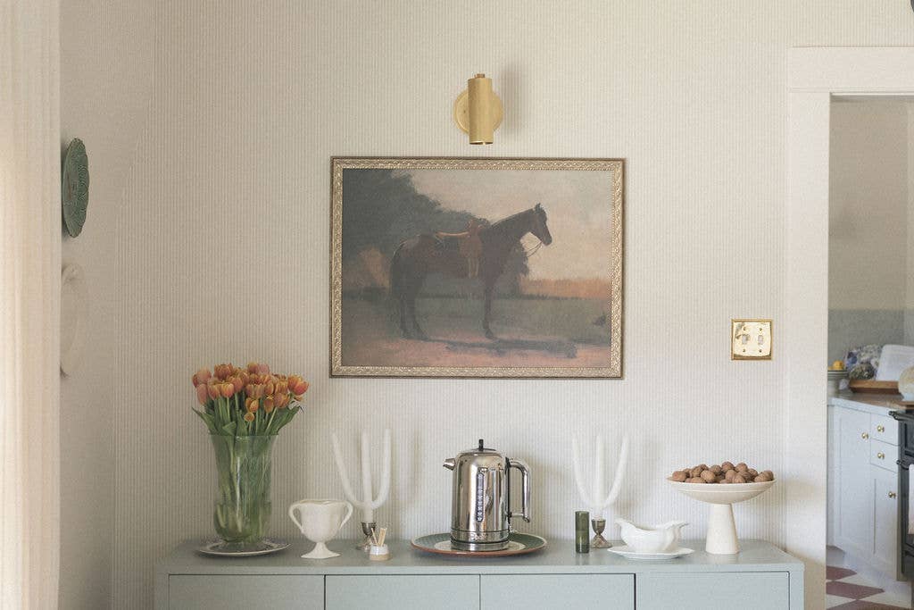 Saddled Horse Framed Antique Art: 10x8