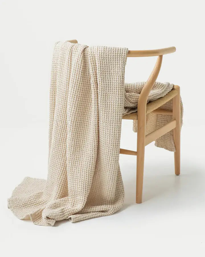 Linen Waffle Blanket: Vanilla