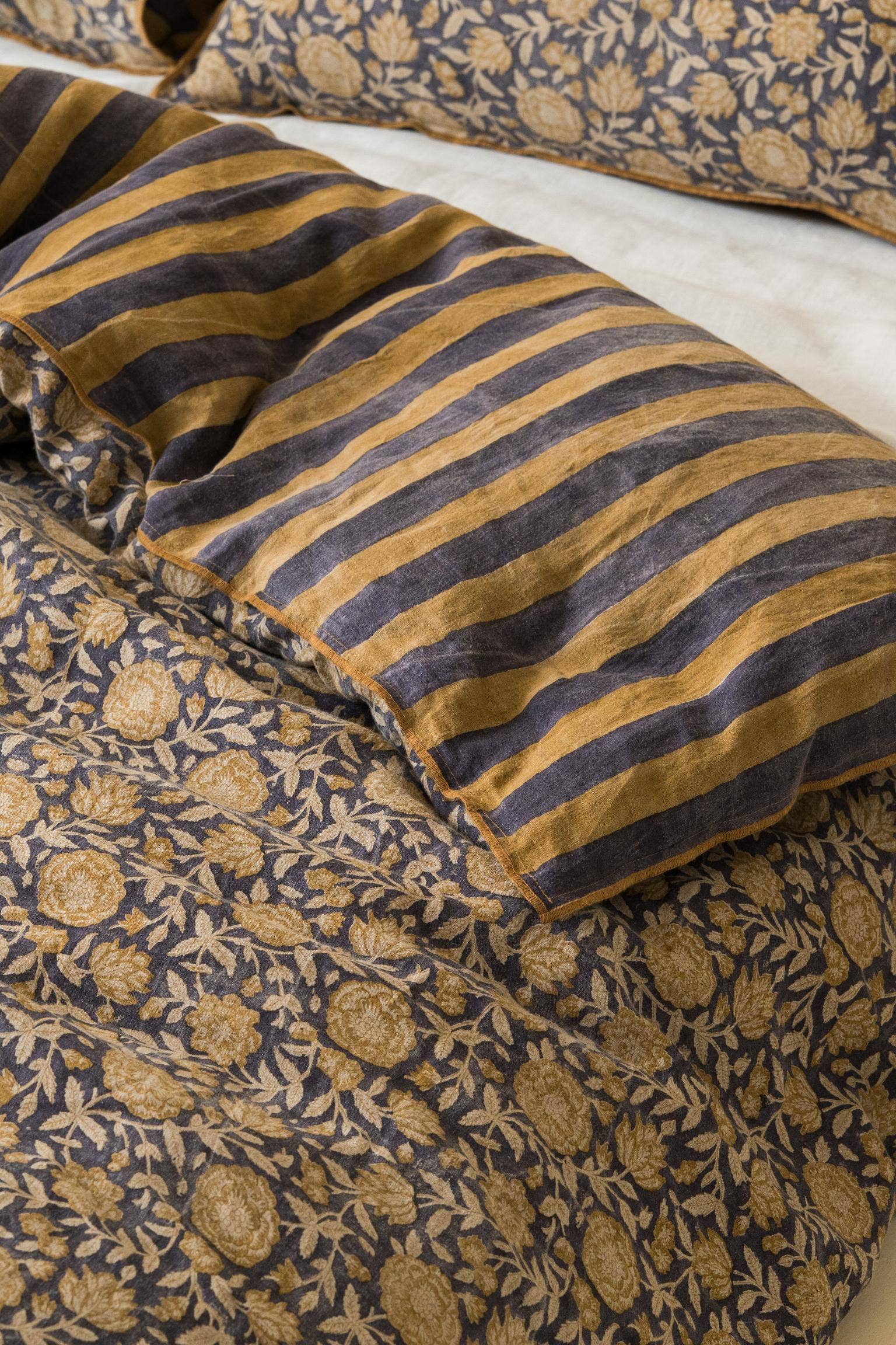 Evangeline Block Printed Linen Duvet Cover Set