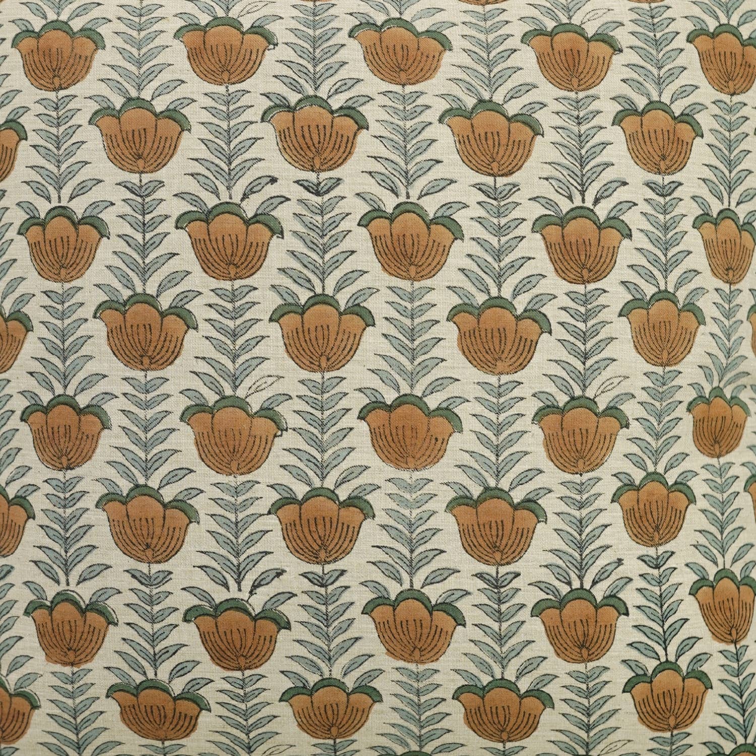 Block Print Linen Blend Pillow: Orange Lotus