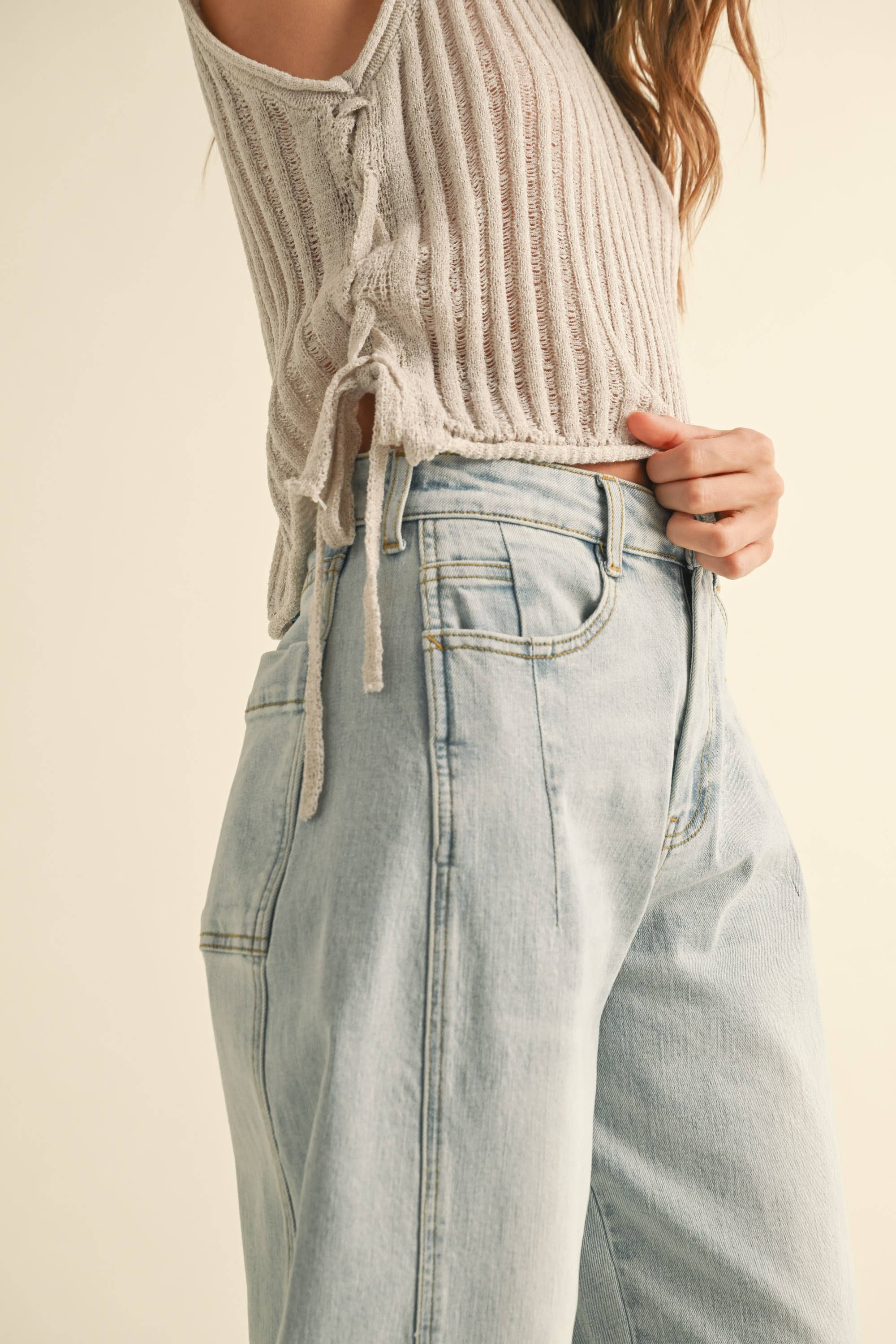 Knitted Top with Tie: Cream