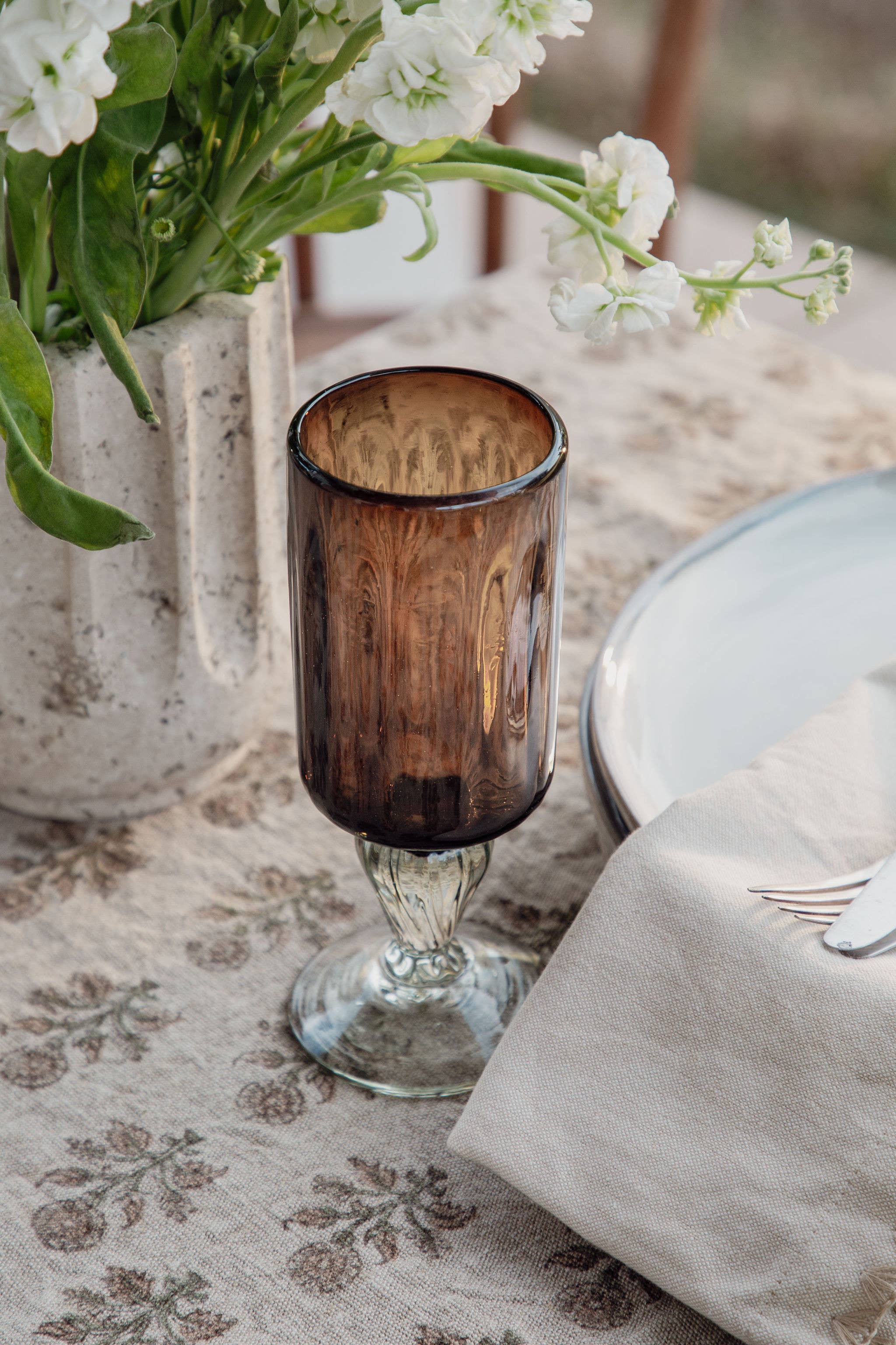 Handblown Fluted Glass: Amber
