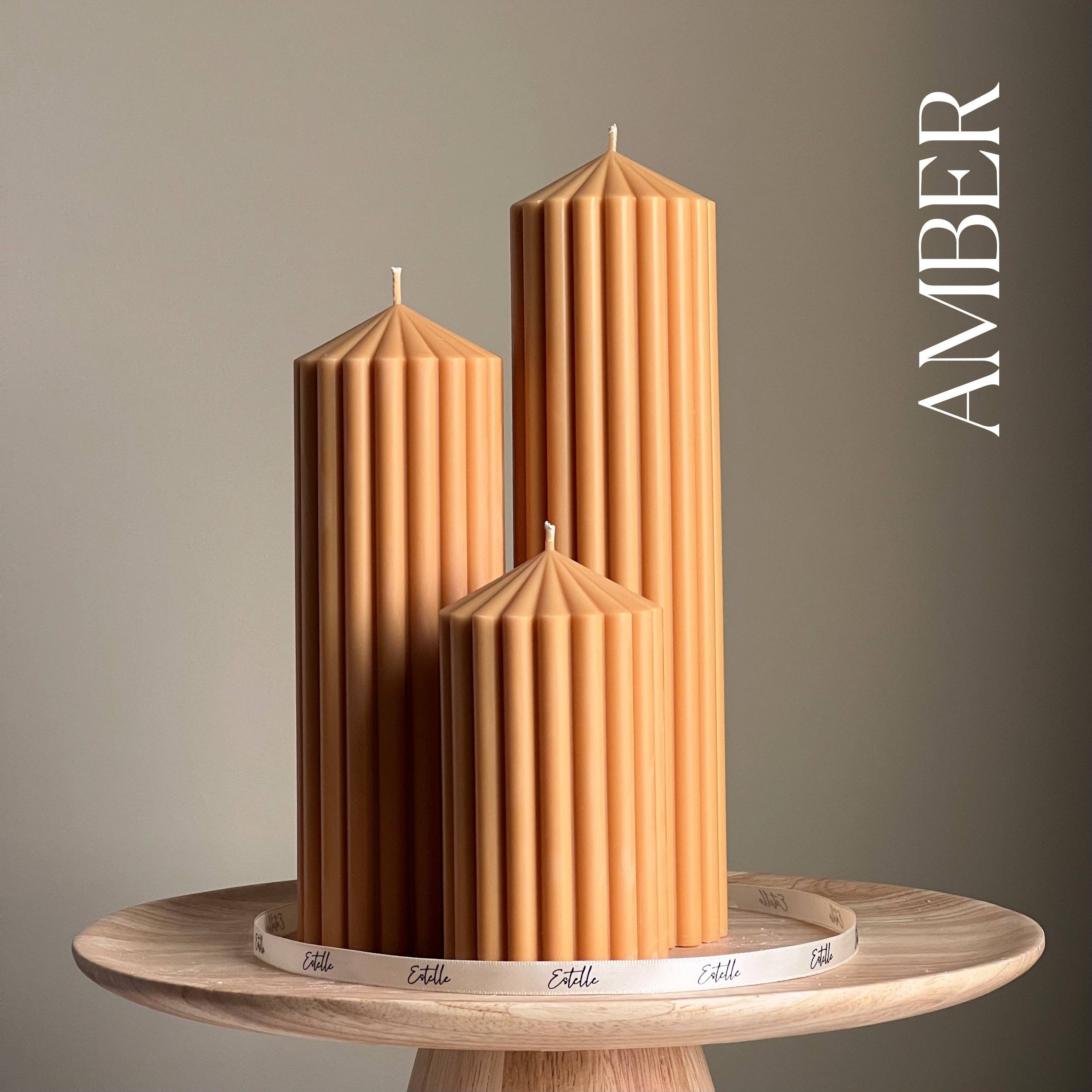 Ribbed Peak Pillar Candle: Cream / Medium