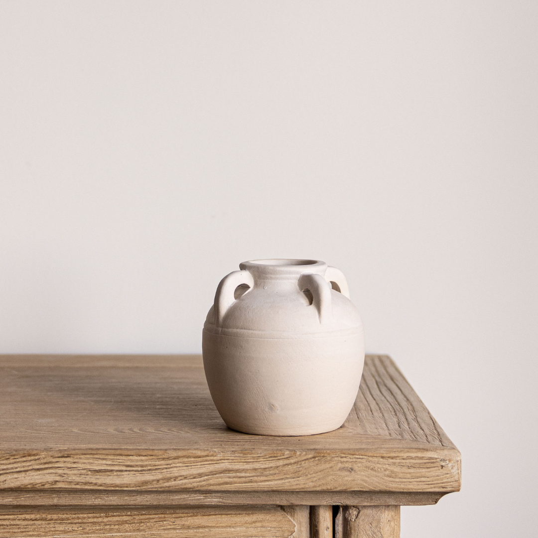 Cordoba White Matte Vase With Handles: Small