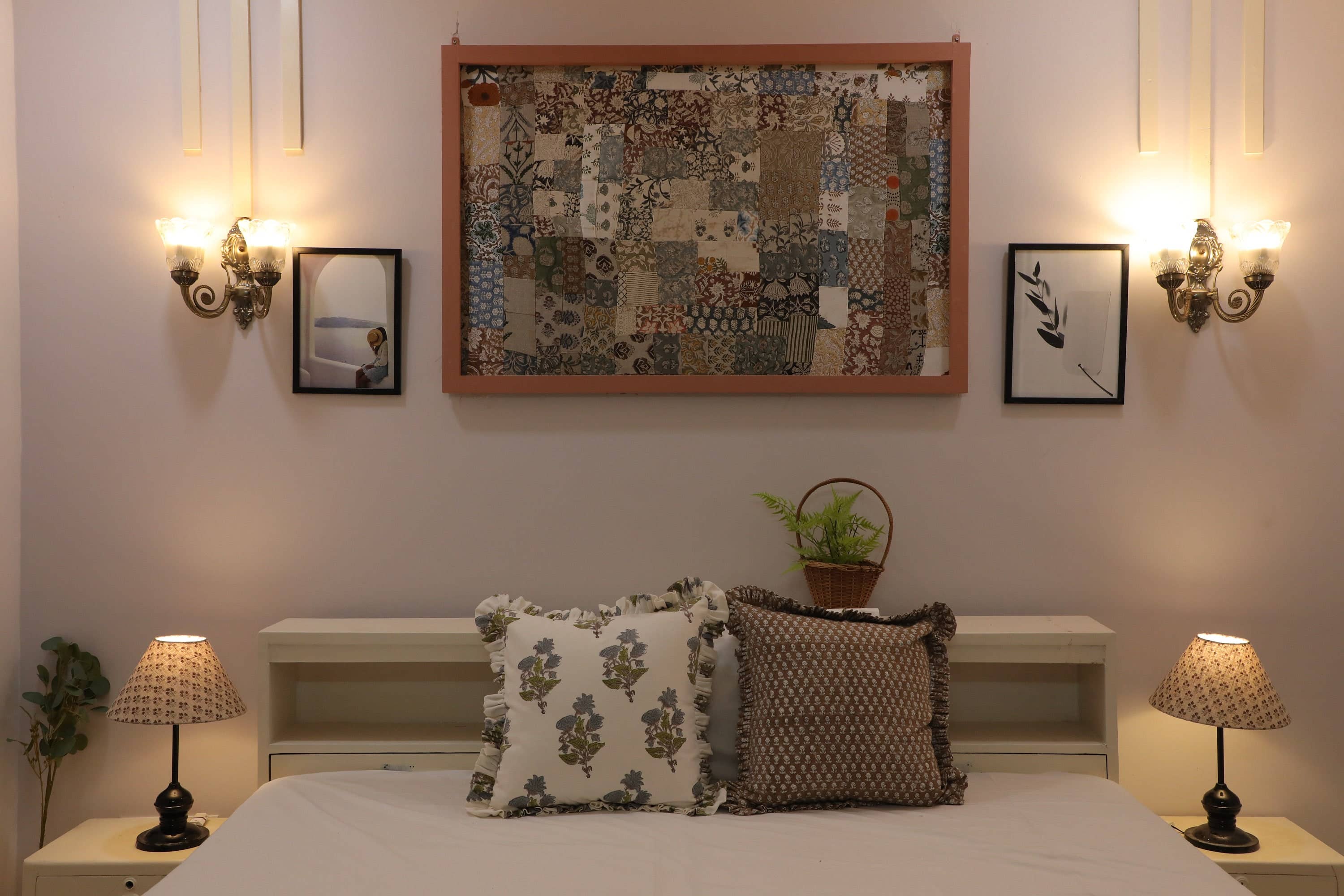 Block Print Lampshade: Beige & Wine