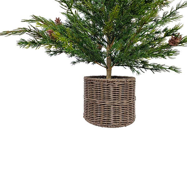 Faux Pine Tree in Woven Basket