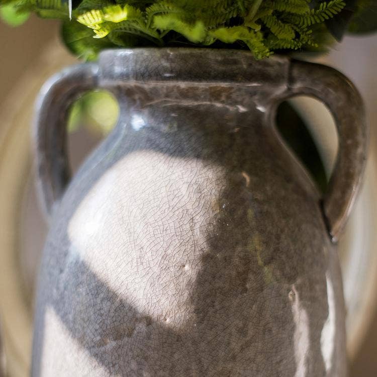 Glazed Pottery Vase with Handles: Blue
