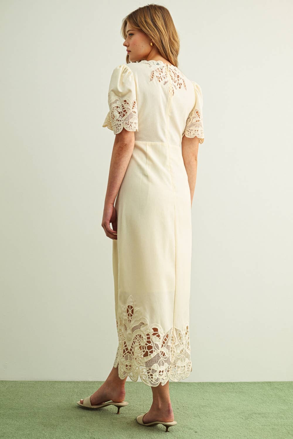 Adeline Cutwork Linen Maxi Dress: Ecru
