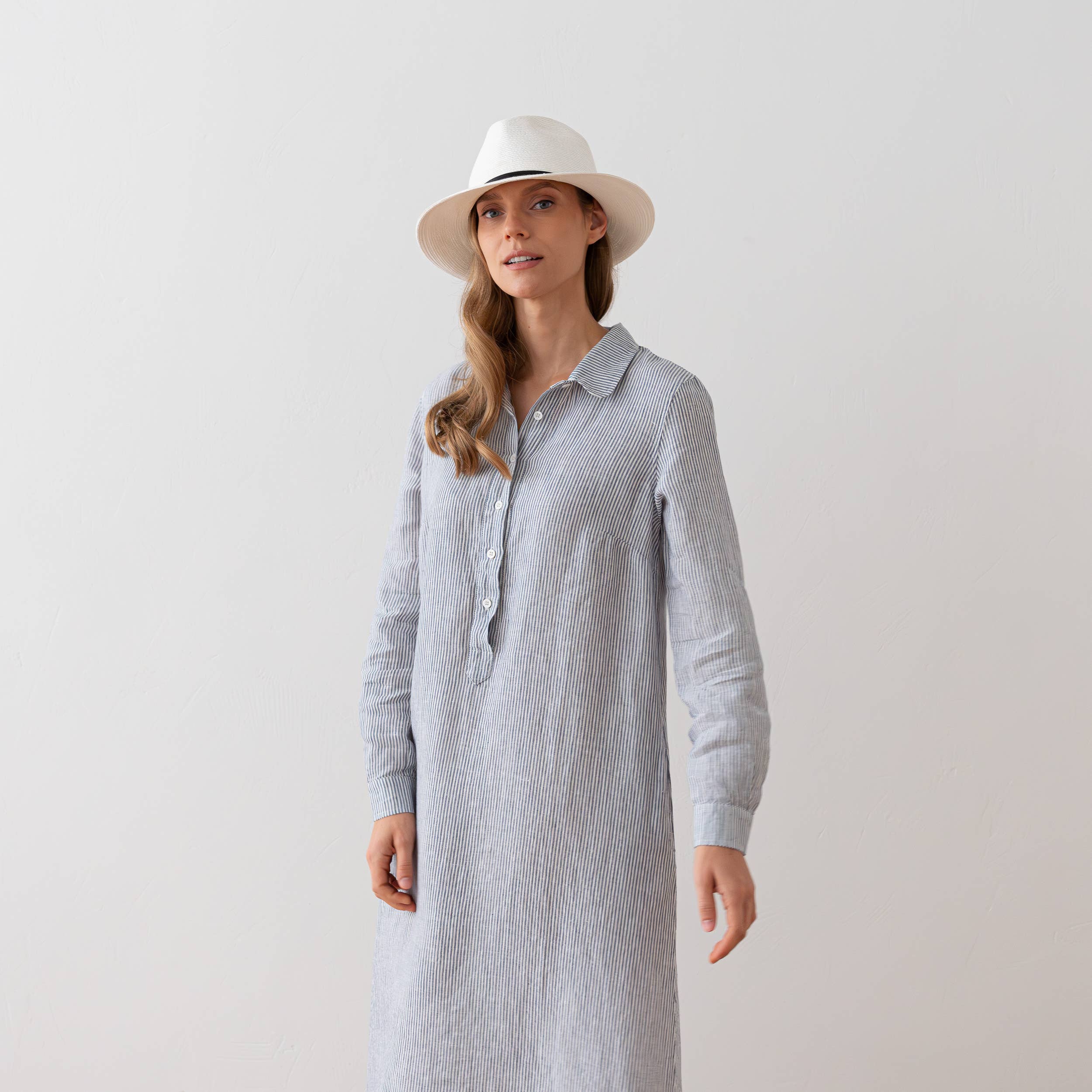 Navy Striped Linen Maxi Dress
