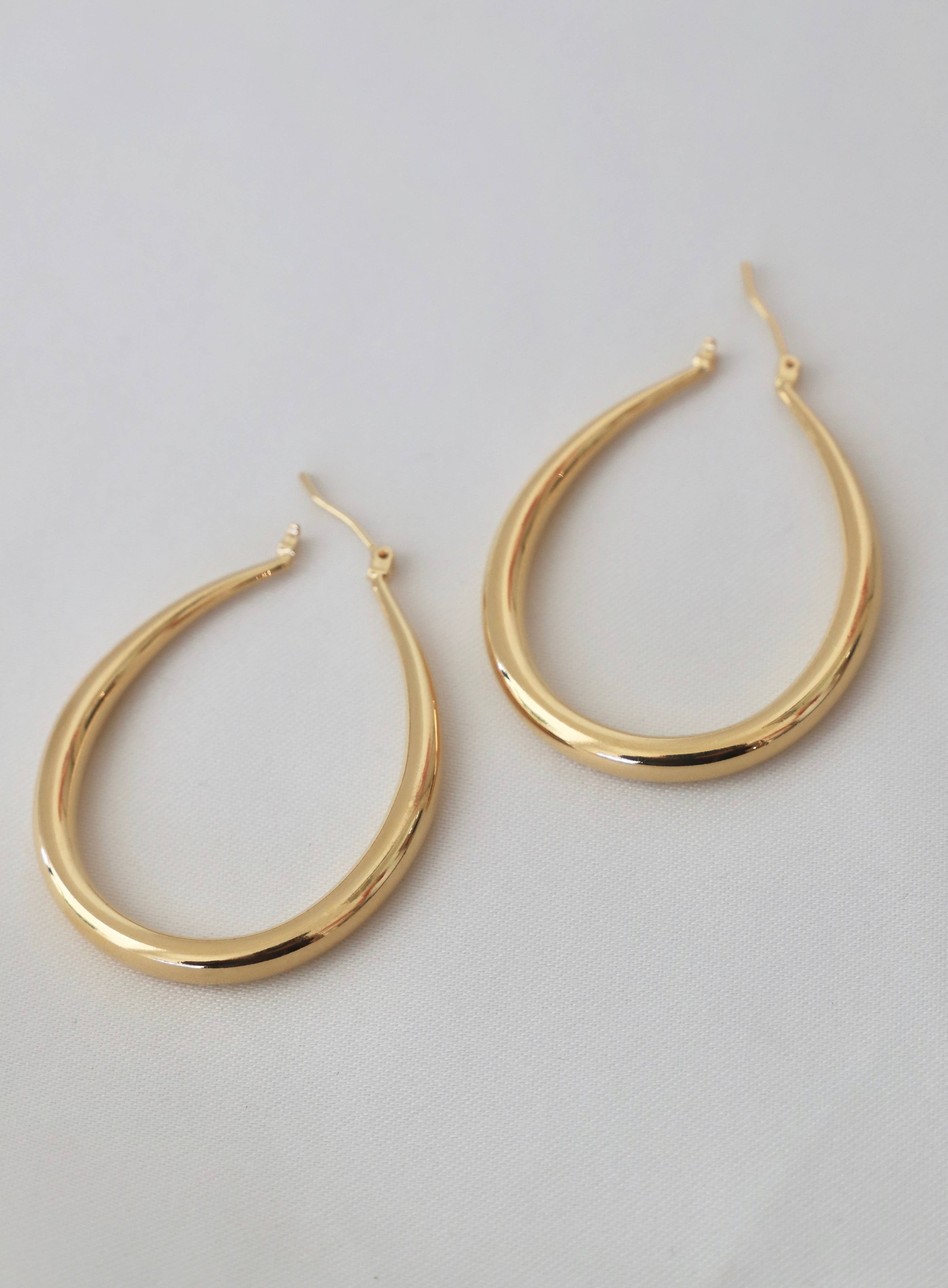 Large Teardrop Hoop Earrings: Gold