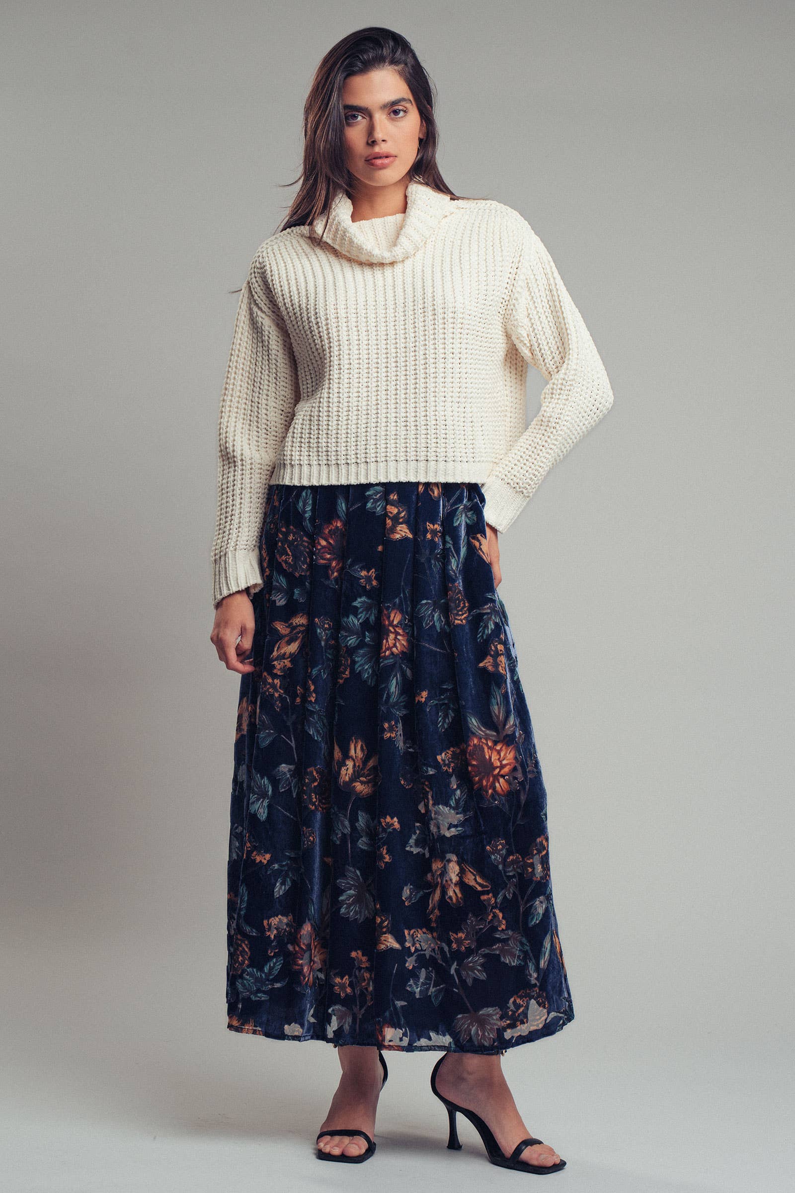 Velvet Floral Maxi Skirt