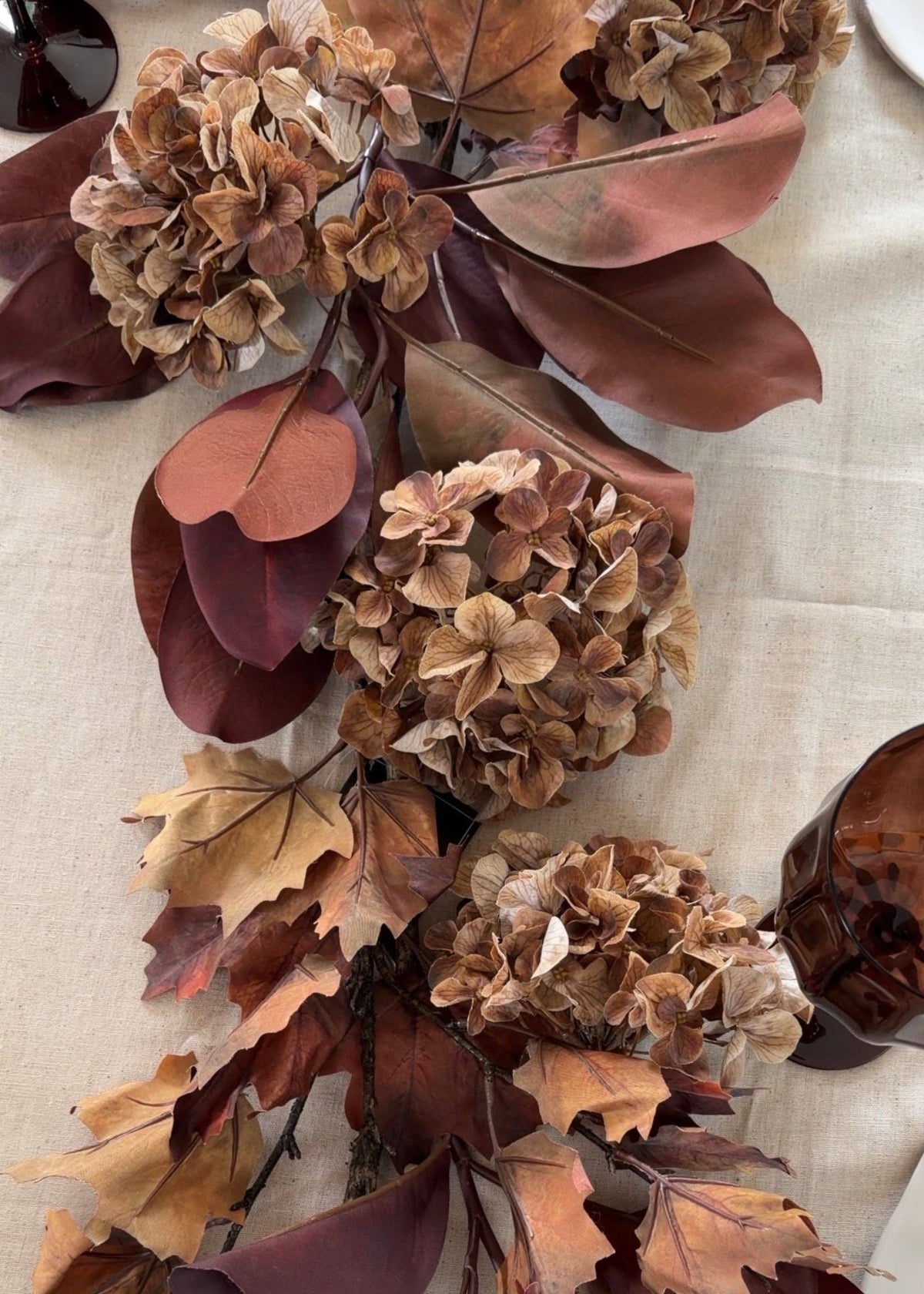 Mixed Brown Artificial Hydrangea Bush - 22"