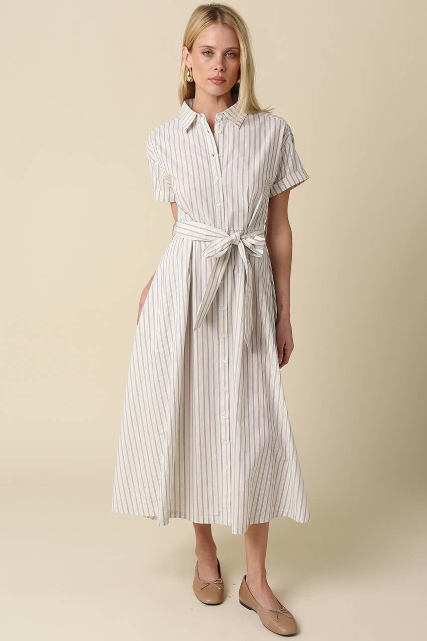 Alia Striped Belted Shirt Dress
