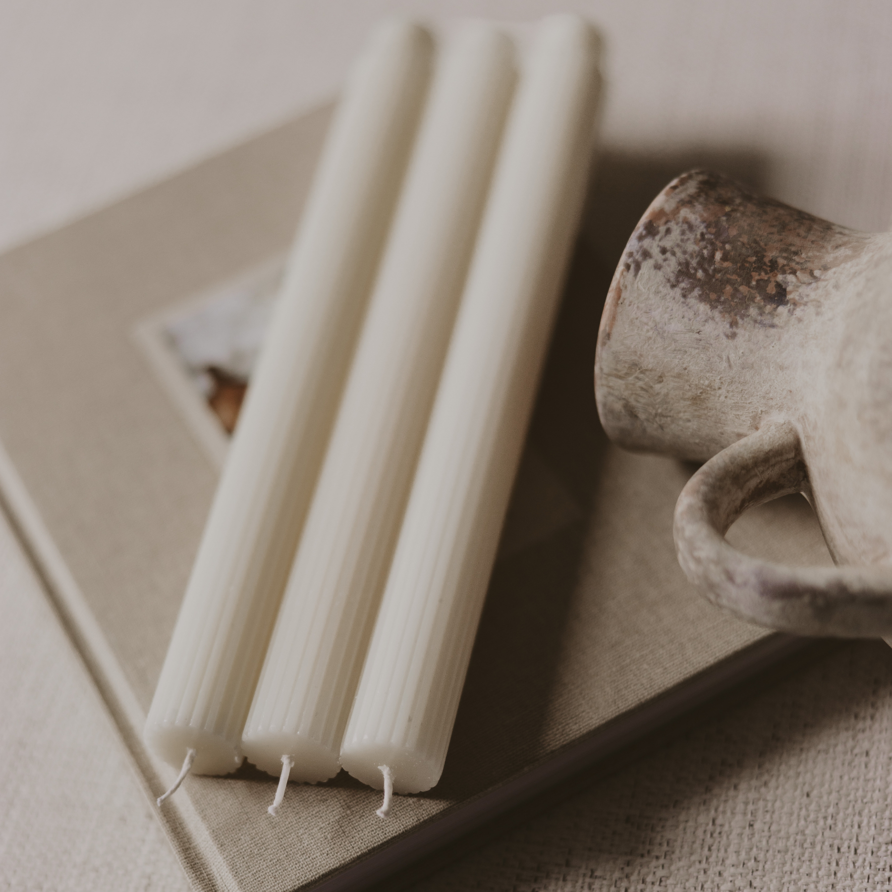Ivory Fluted Taper Candles: Set of 3