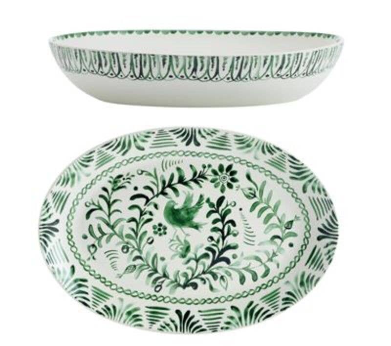 Hand Painted Sicily Bowl/Platter Set: Green
