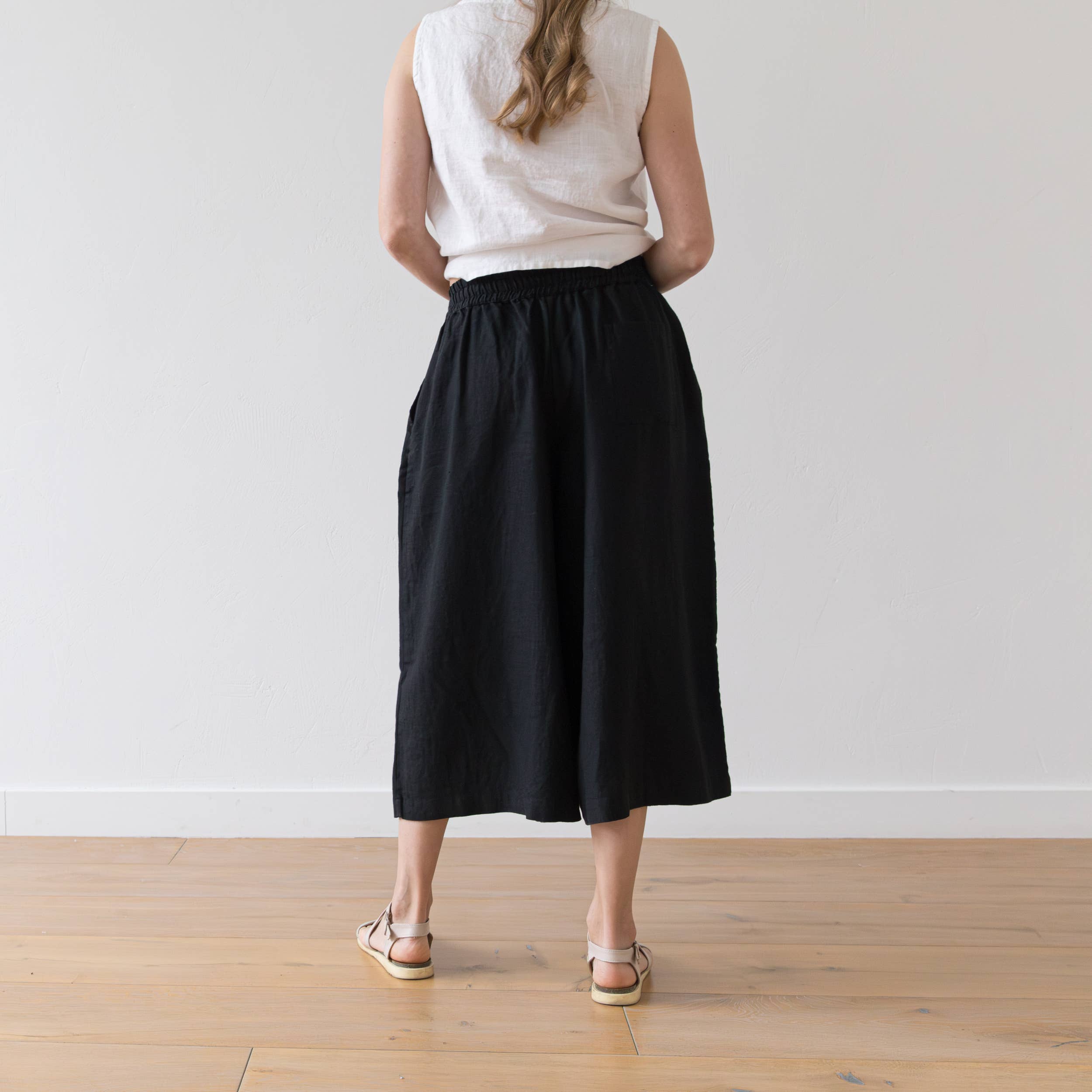 Black Wide Leg Linen Culottes
