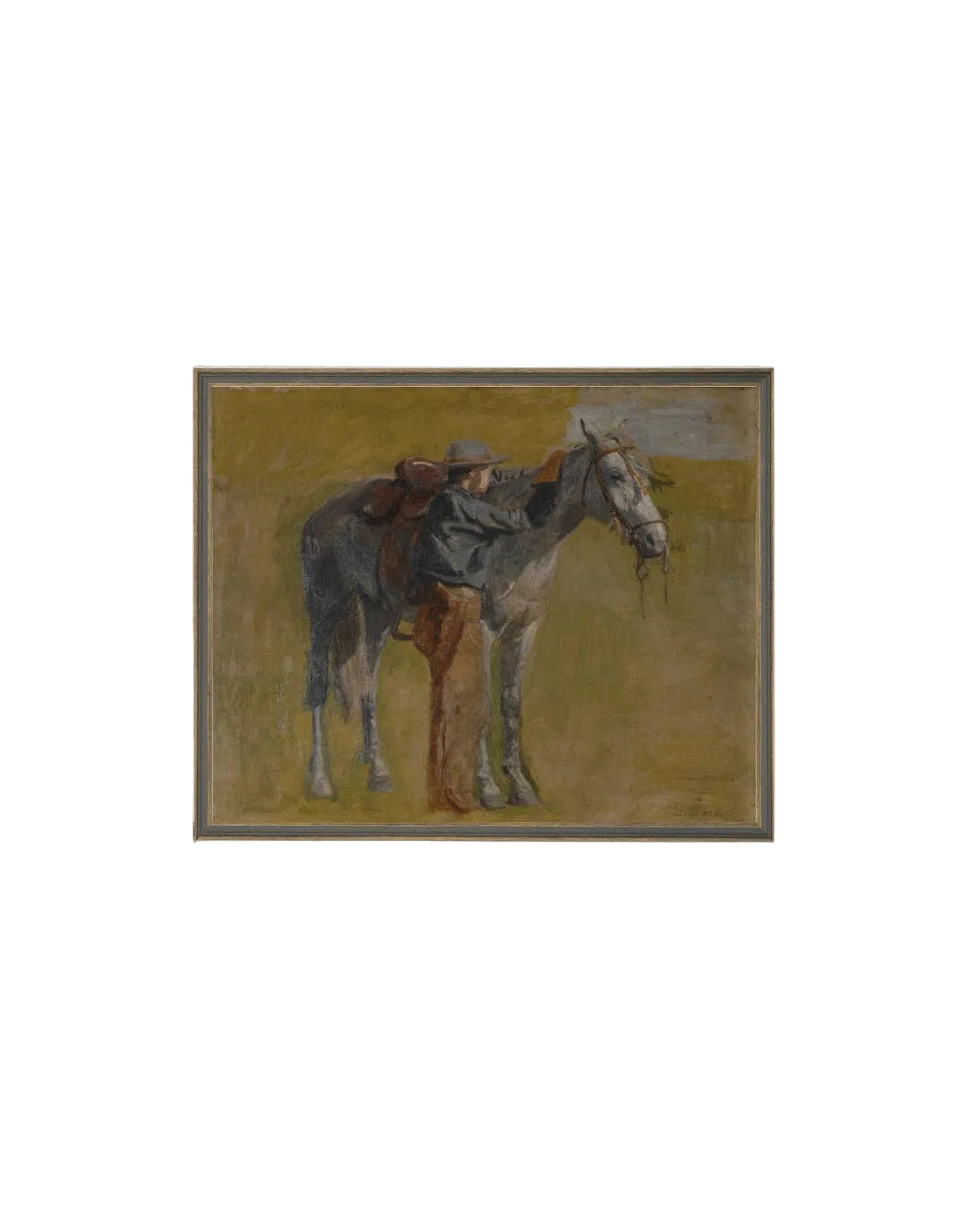 Study For Cowboys Framed Antique Art: 21x17