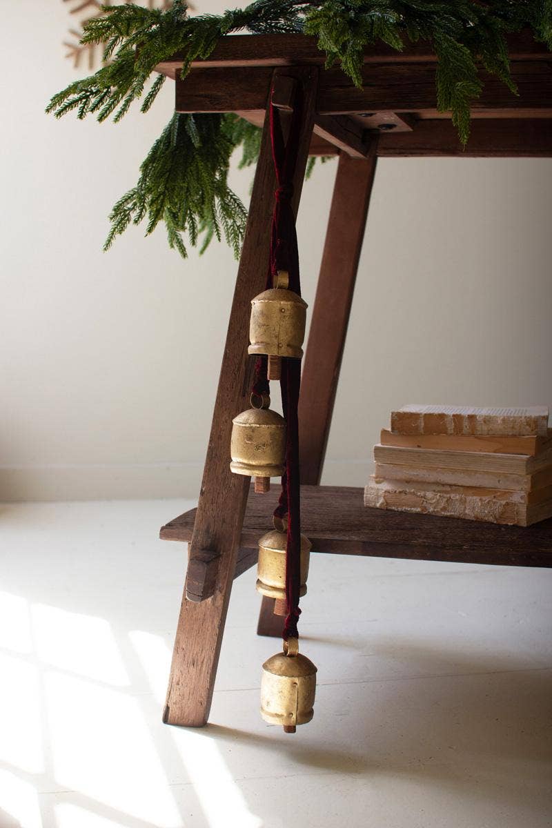 Jingle Bell Cluster with Maroon Velvet Ribbon