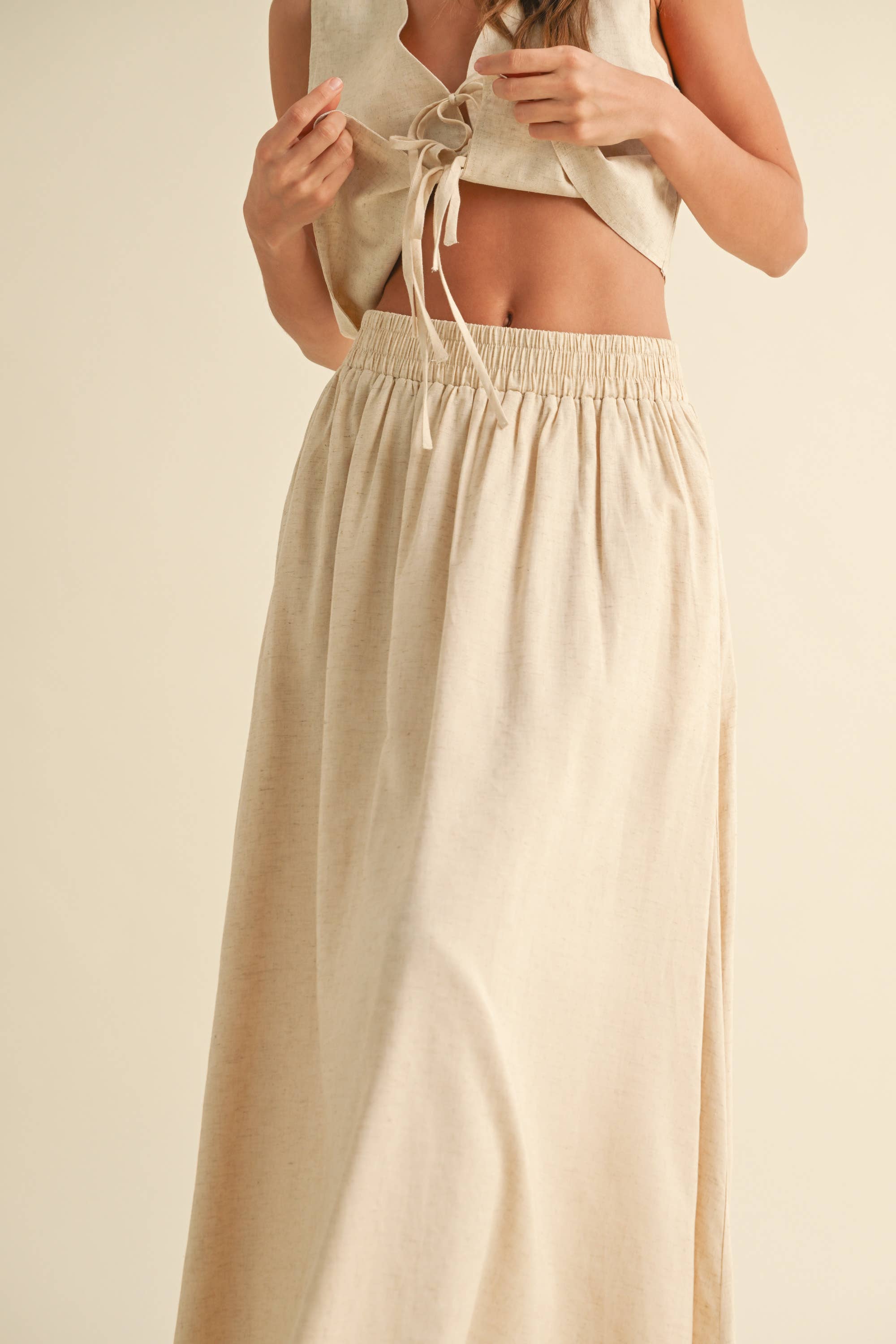 Linen Blend Maxi Skirt: Oatmeal