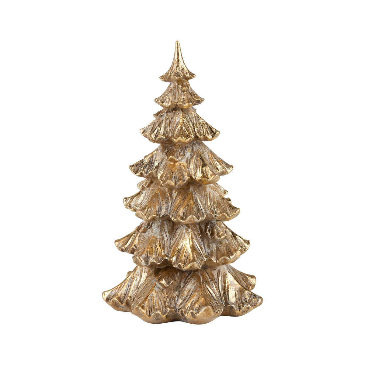 A01532:Antique gold finish resin fir tree TP, 7.5 in